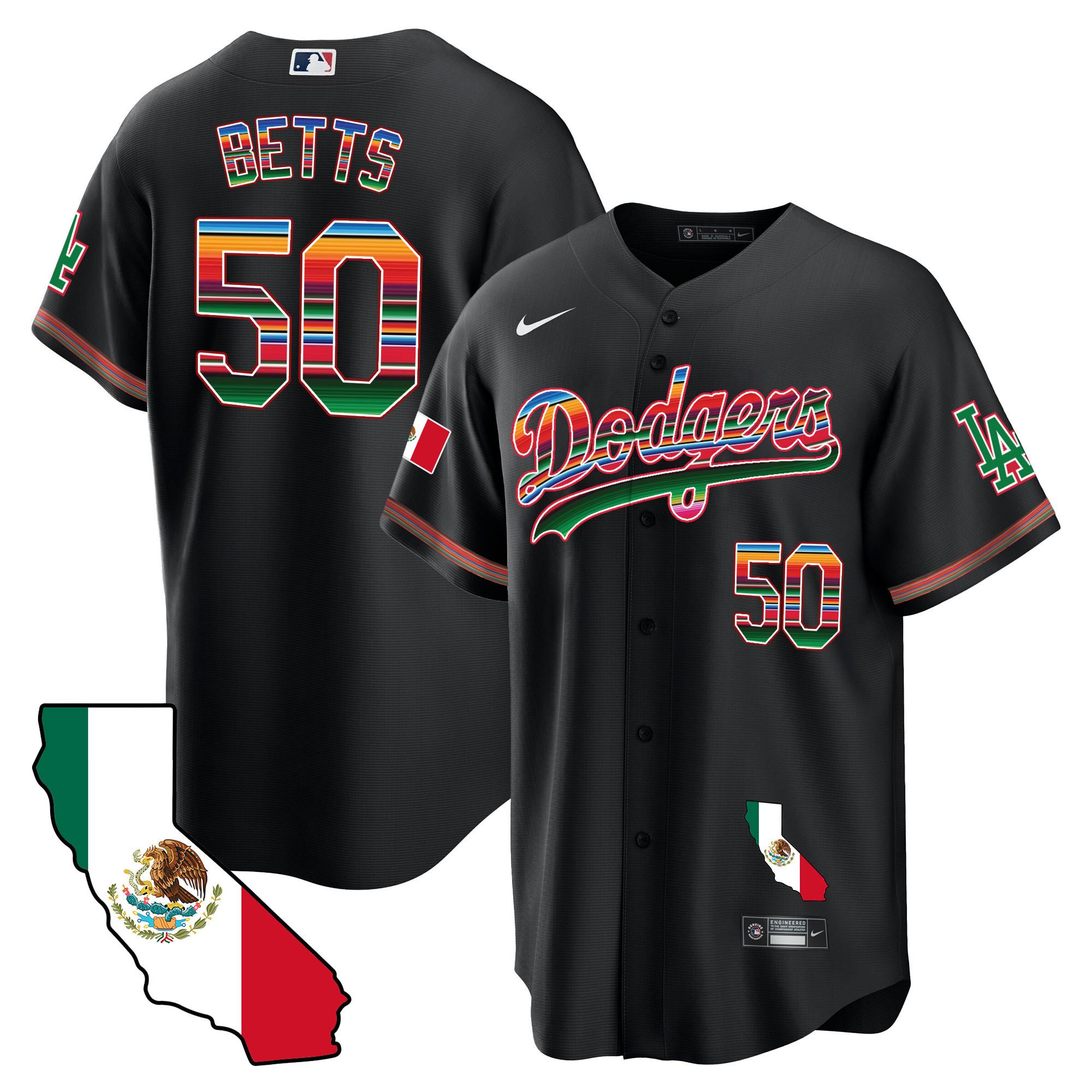 Mookie Betts Men's Los Angeles Dodgers Mexico California Map Cool Base Black Jersey - All Stitched
