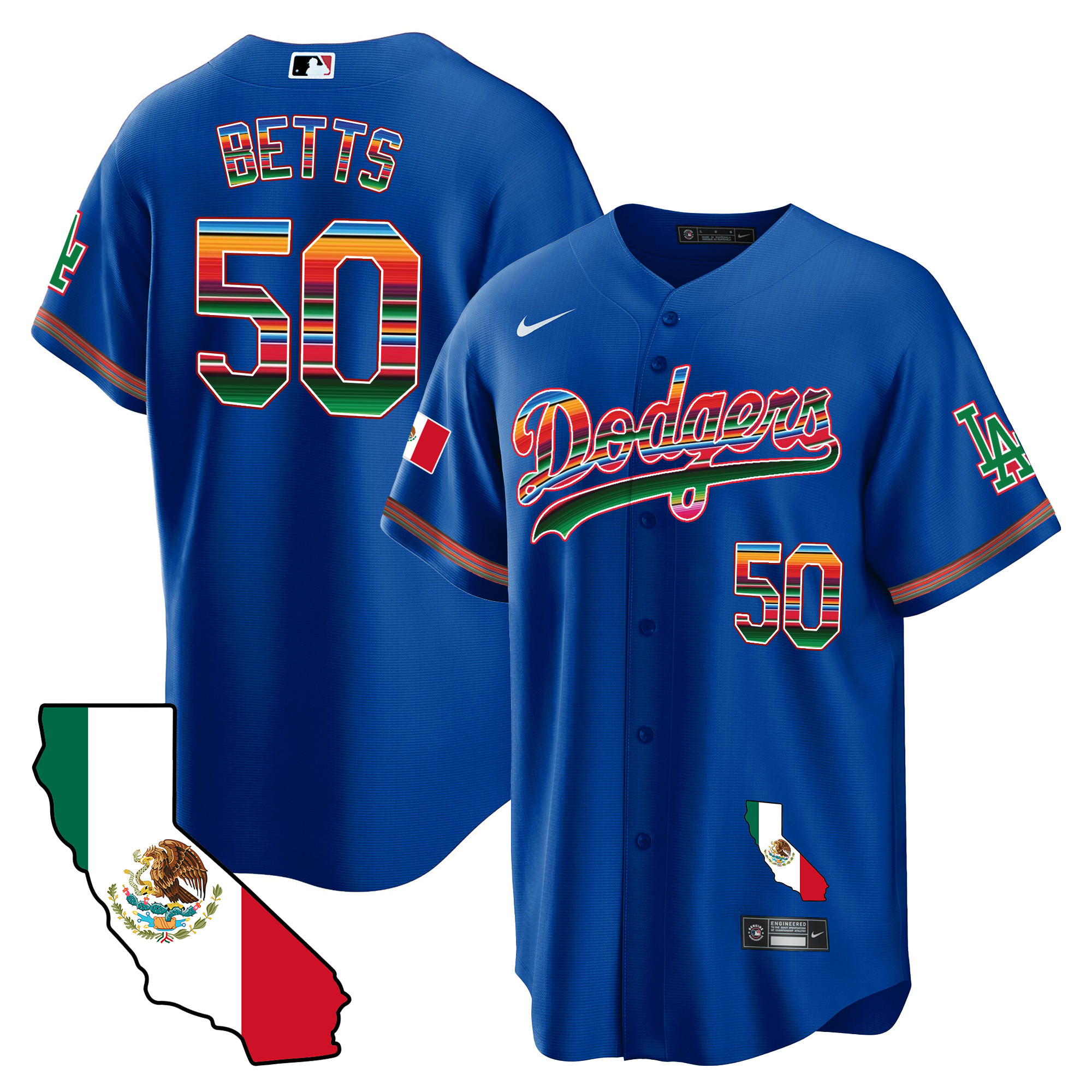 Mookie Betts Men's Los Angeles Dodgers Mexico California Map Cool Base Royal Jersey - All Stitched