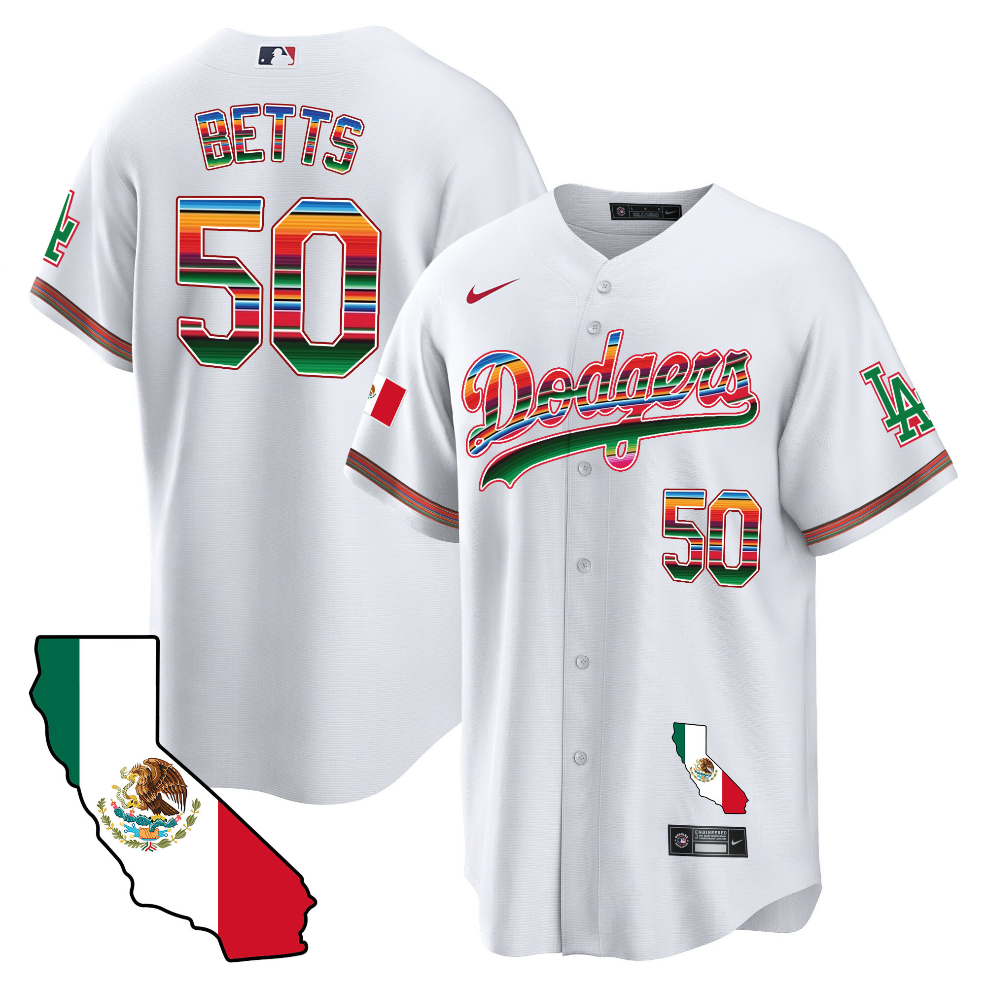 Mookie Betts Men's Los Angeles Dodgers Mexico California Map Cool Base White Jersey - All Stitched