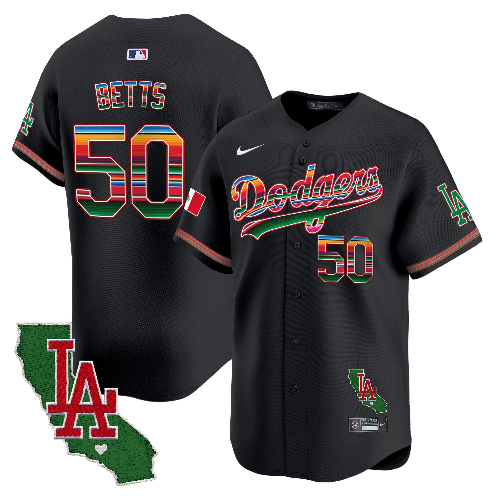 Mookie Betts Men's Los Angeles Dodgers Mexico California Patch Vapor Premier Limited Black Jersey - All Stitched
