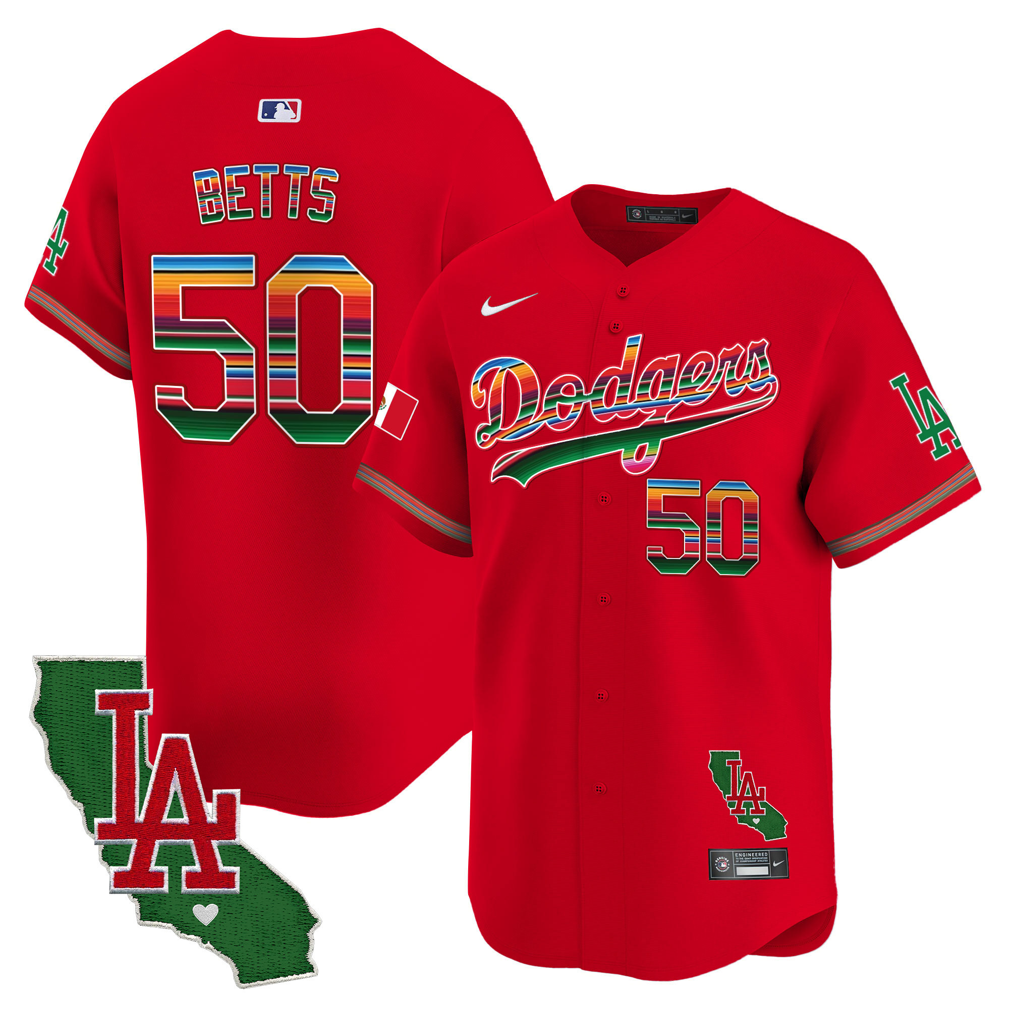 Mookie Betts Men's Los Angeles Dodgers Mexico California Patch Vapor Premier Limited Red Jersey - All Stitched