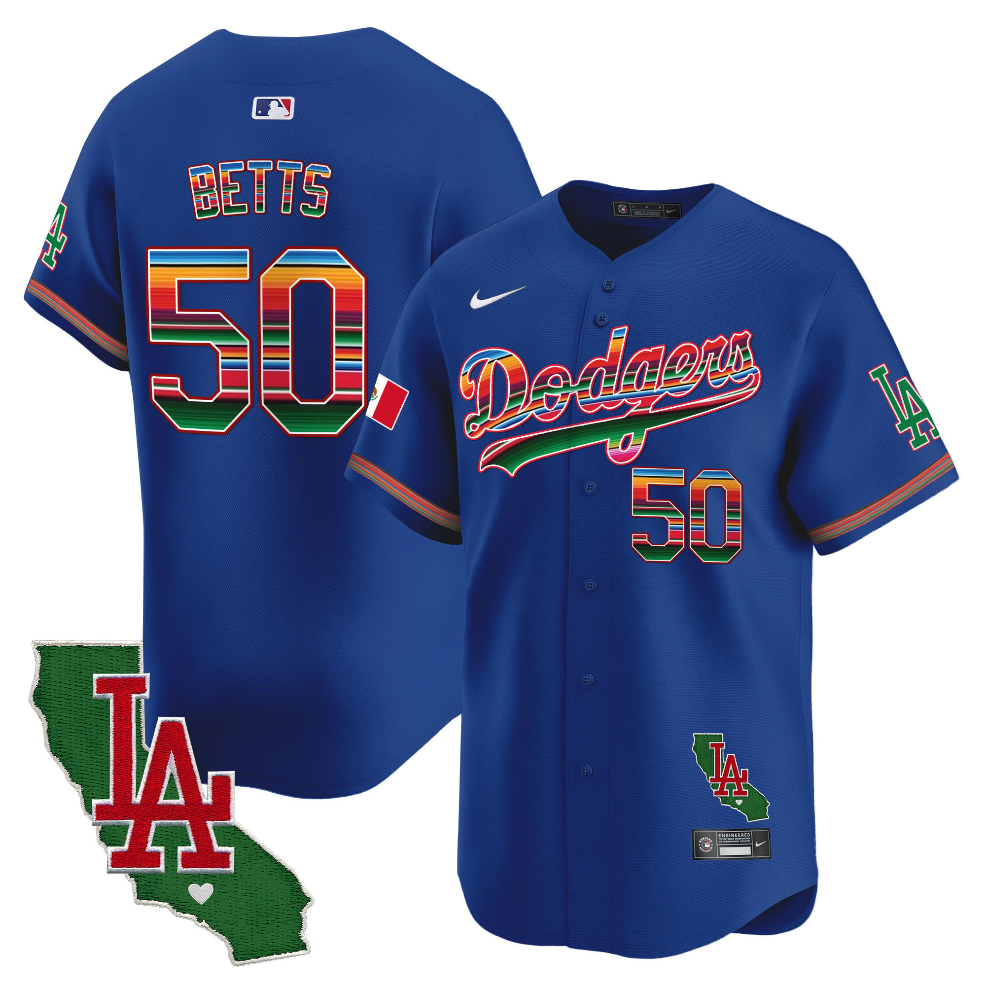 Mookie Betts Men's Los Angeles Dodgers Mexico California Patch Vapor Premier Limited Royal Jersey - All Stitched