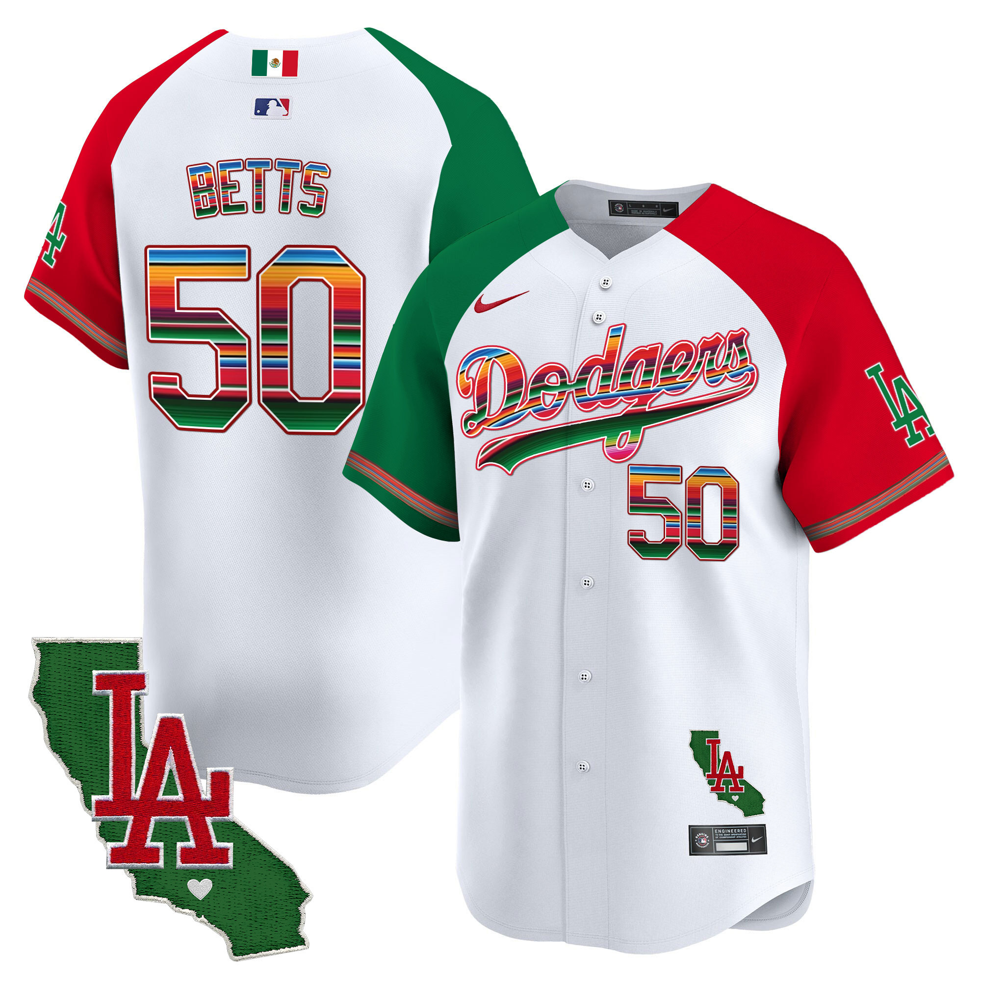 Mookie Betts Men's Los Angeles Dodgers Mexico California Patch Vapor Premier Limited V2 Alternate Jersey - All Stitched