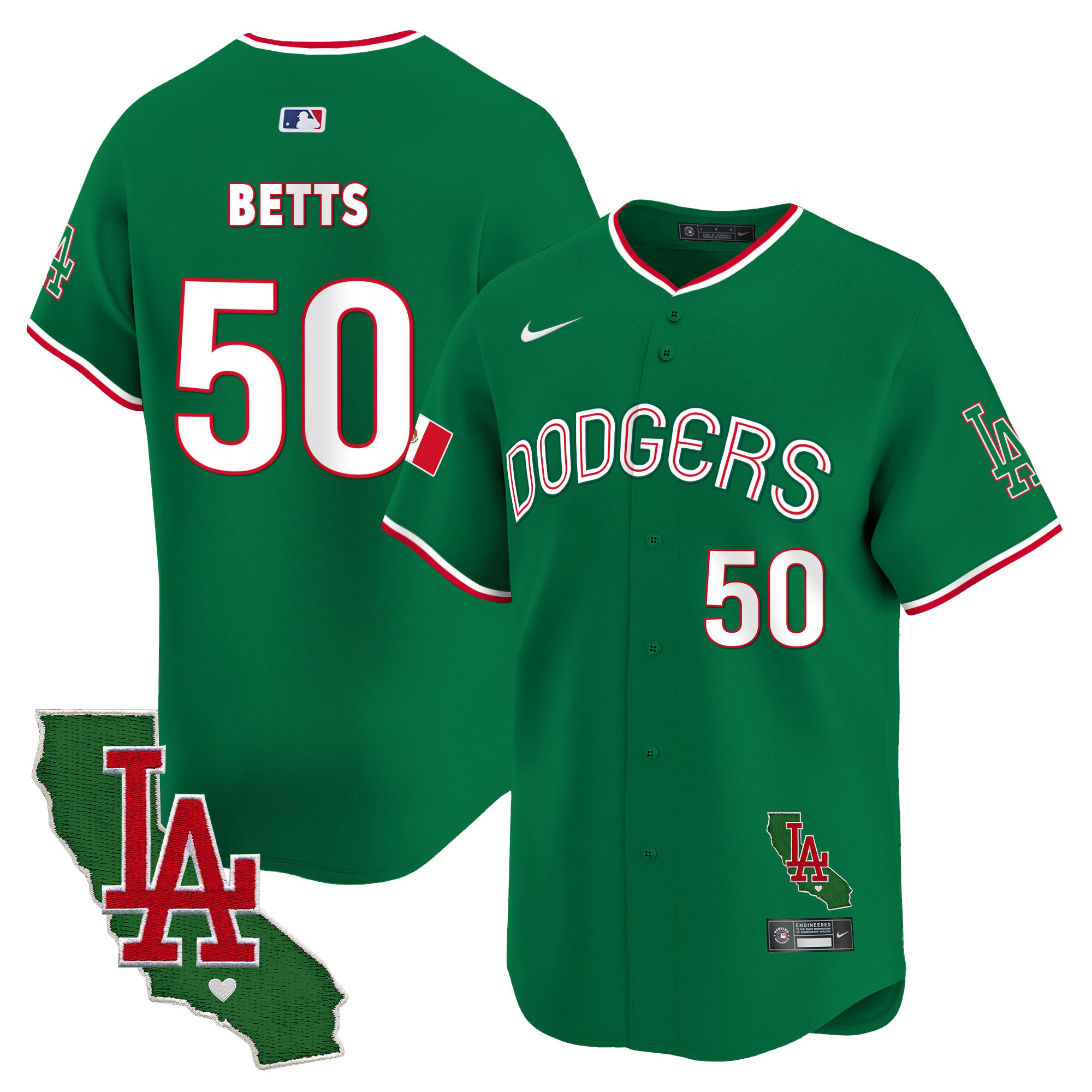 Mookie Betts Men's Los Angeles Dodgers Mexico California Patch Vapor Premier Limited V3 Green Jersey - All Stitched