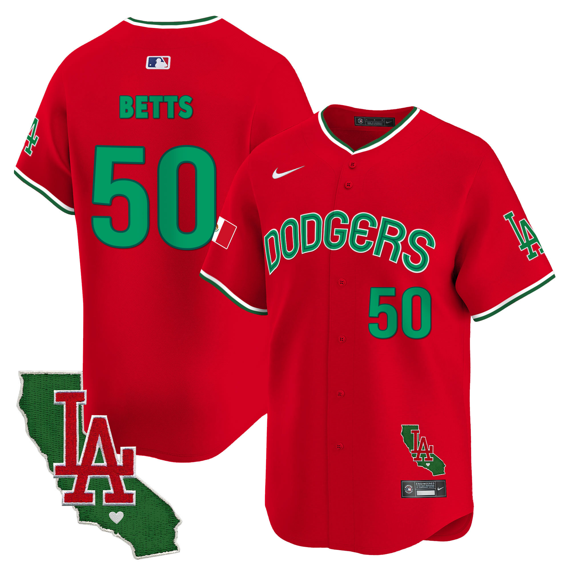 Mookie Betts Men's Los Angeles Dodgers Mexico California Patch Vapor Premier Limited V3 Red Jersey - All Stitched