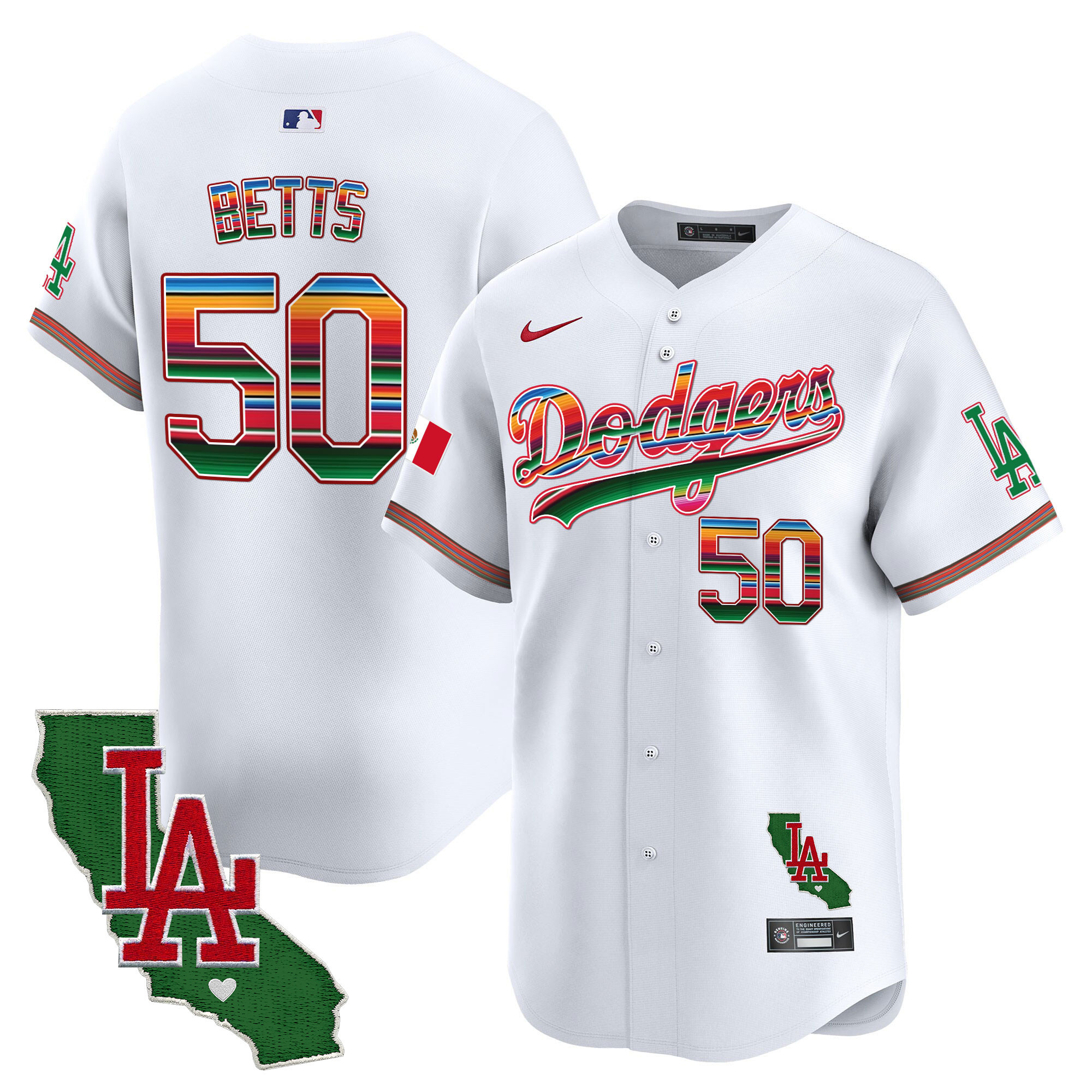 Mookie Betts Men's Los Angeles Dodgers Mexico California Patch Vapor Premier Limited White Jersey - All Stitched