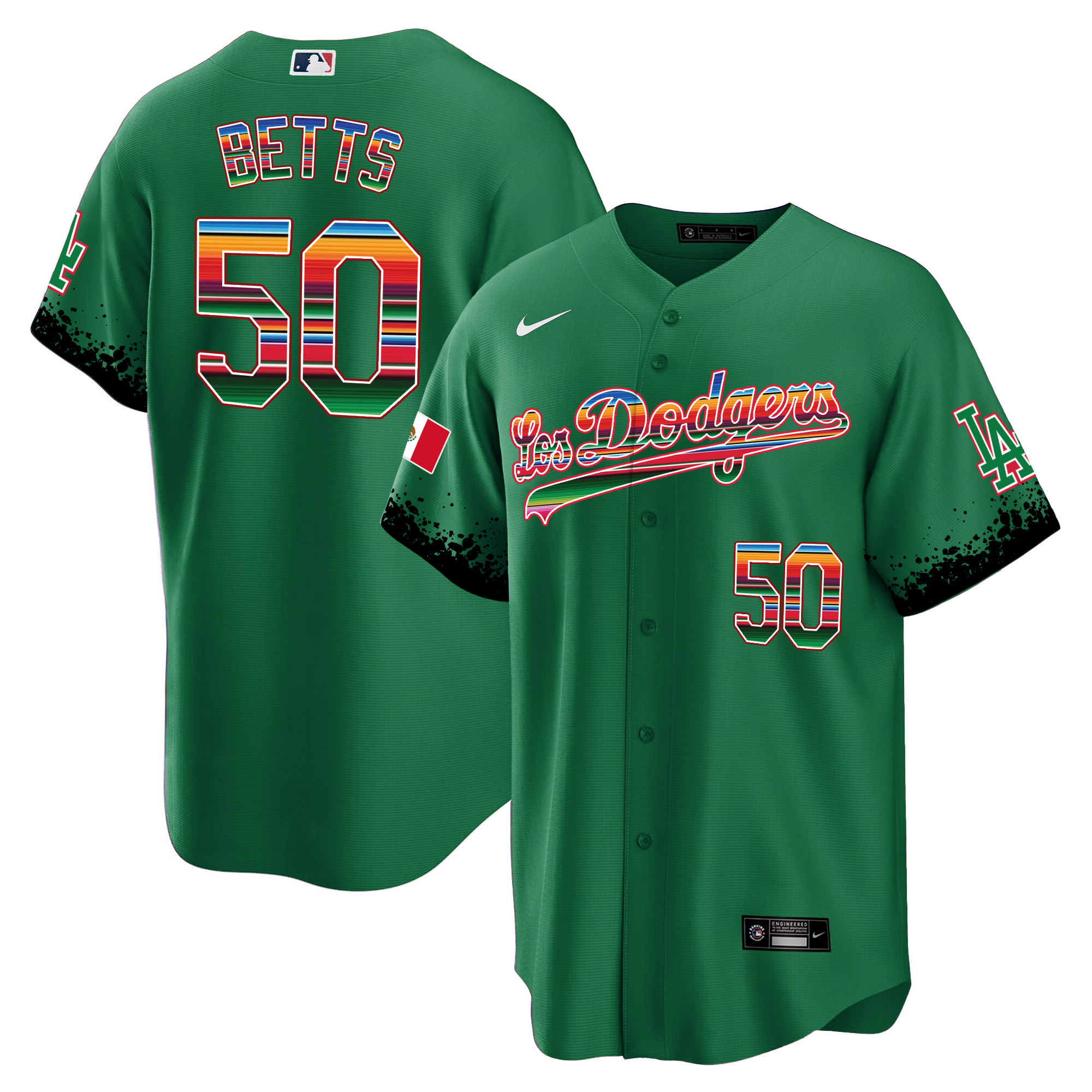 Mookie Betts Men's Los Angeles Dodgers Mexico Cool Base City Connect Limited Green Jersey - All Stitched