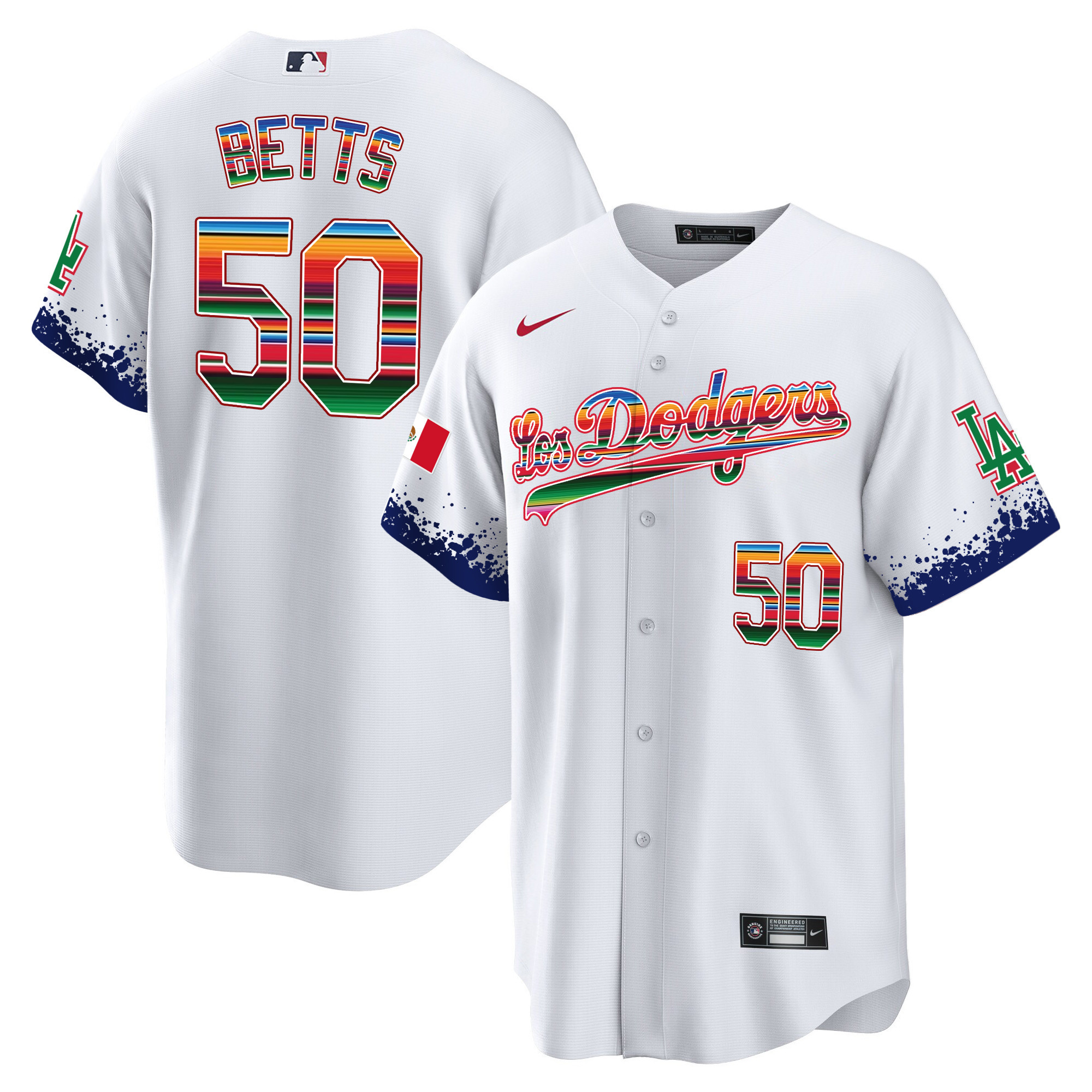 Mookie Betts Men's Los Angeles Dodgers Mexico Cool Base City Connect Limited White Jersey - All Stitched