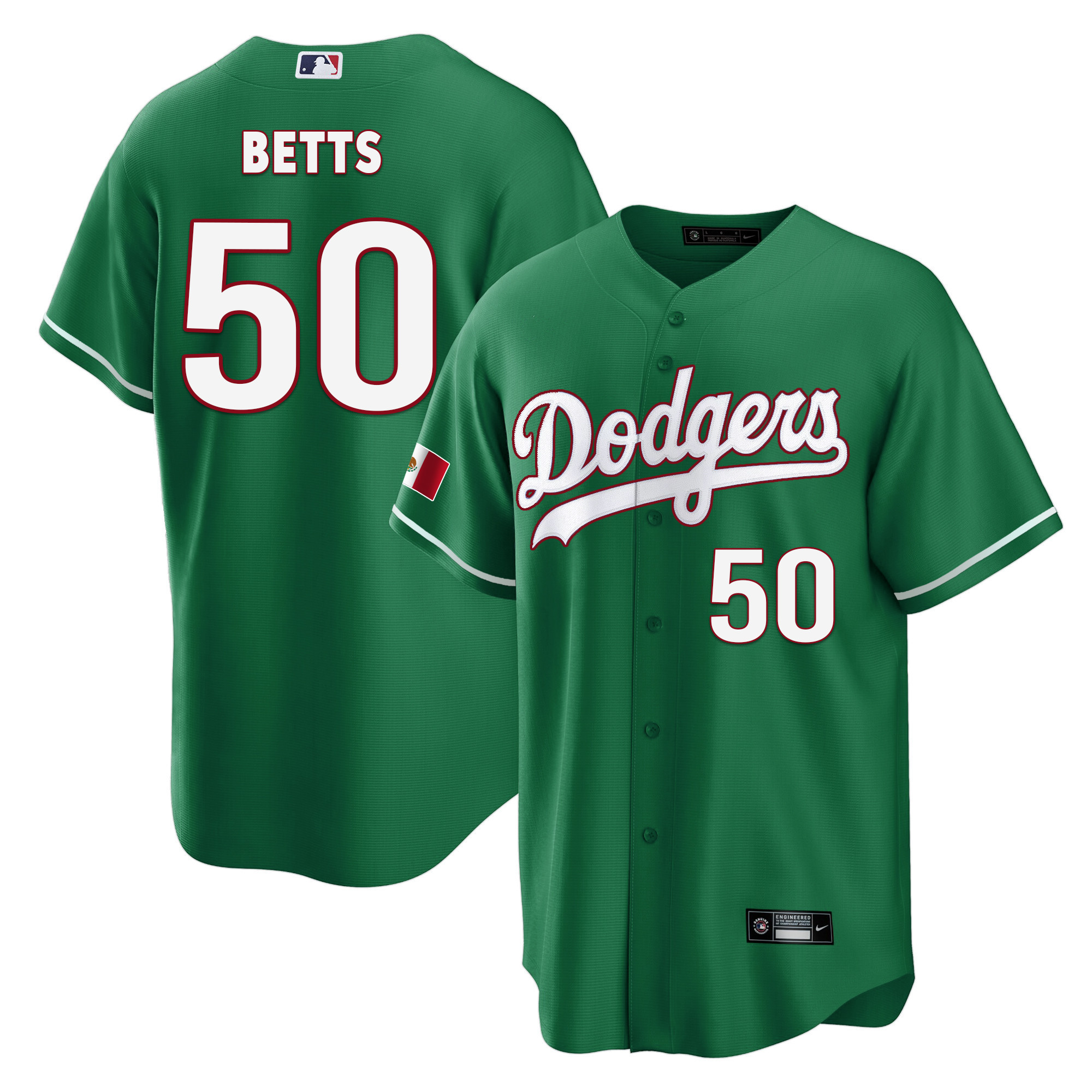 Mookie Betts Men's Los Angeles Dodgers Mexico Cool Base Green Jersey - All Stitched