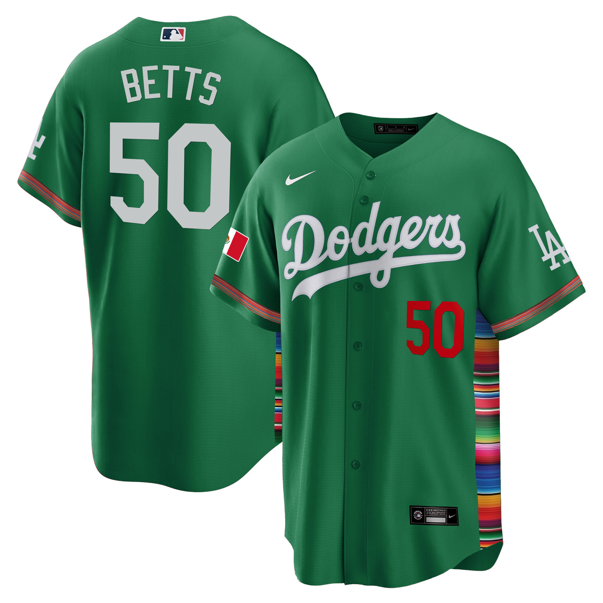 Mookie Betts Men's Los Angeles Dodgers Mexico Cool Base Limited V2 Green Jersey - All Stitched