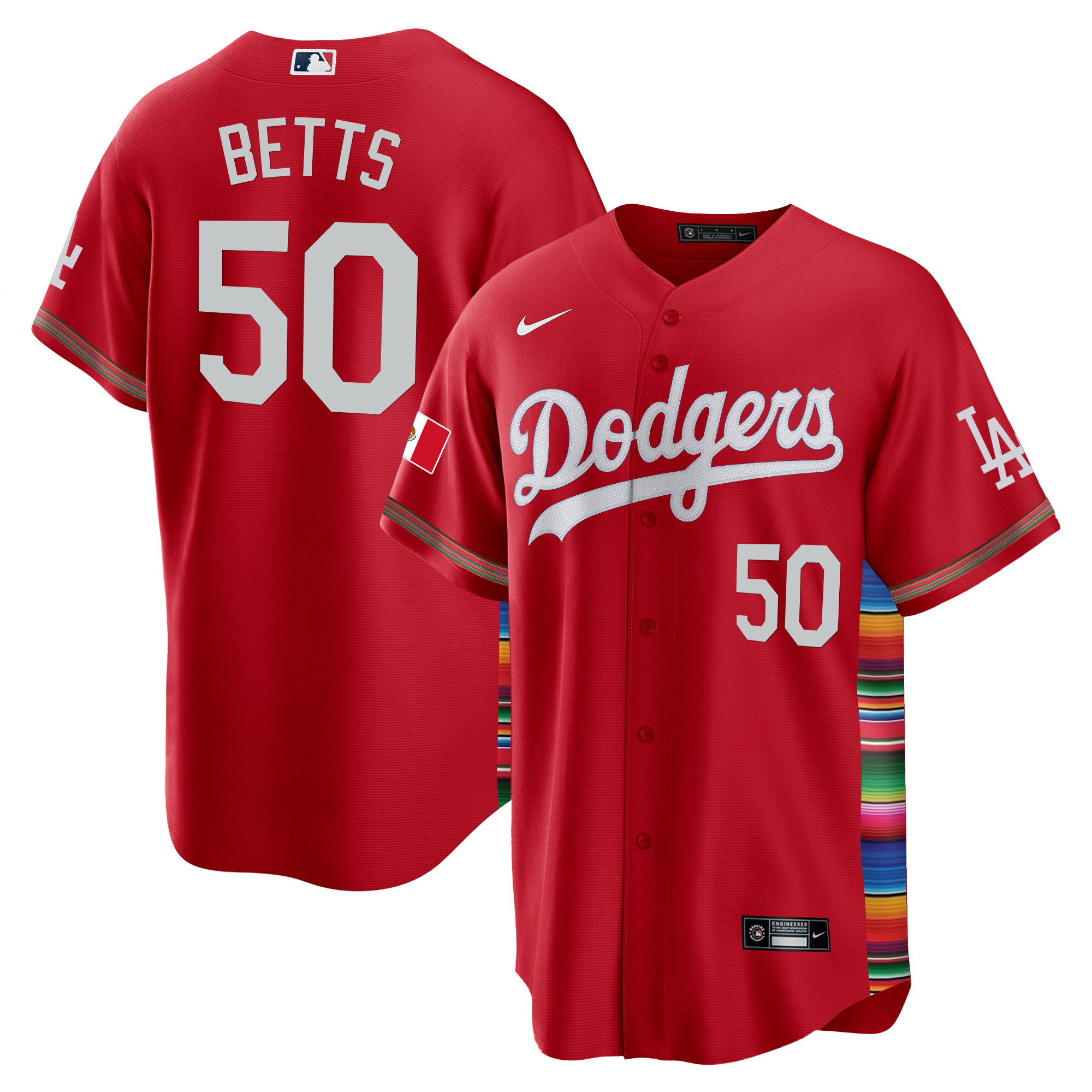 Mookie Betts Men's Los Angeles Dodgers Mexico Cool Base Limited V2 Red Jersey - All Stitched