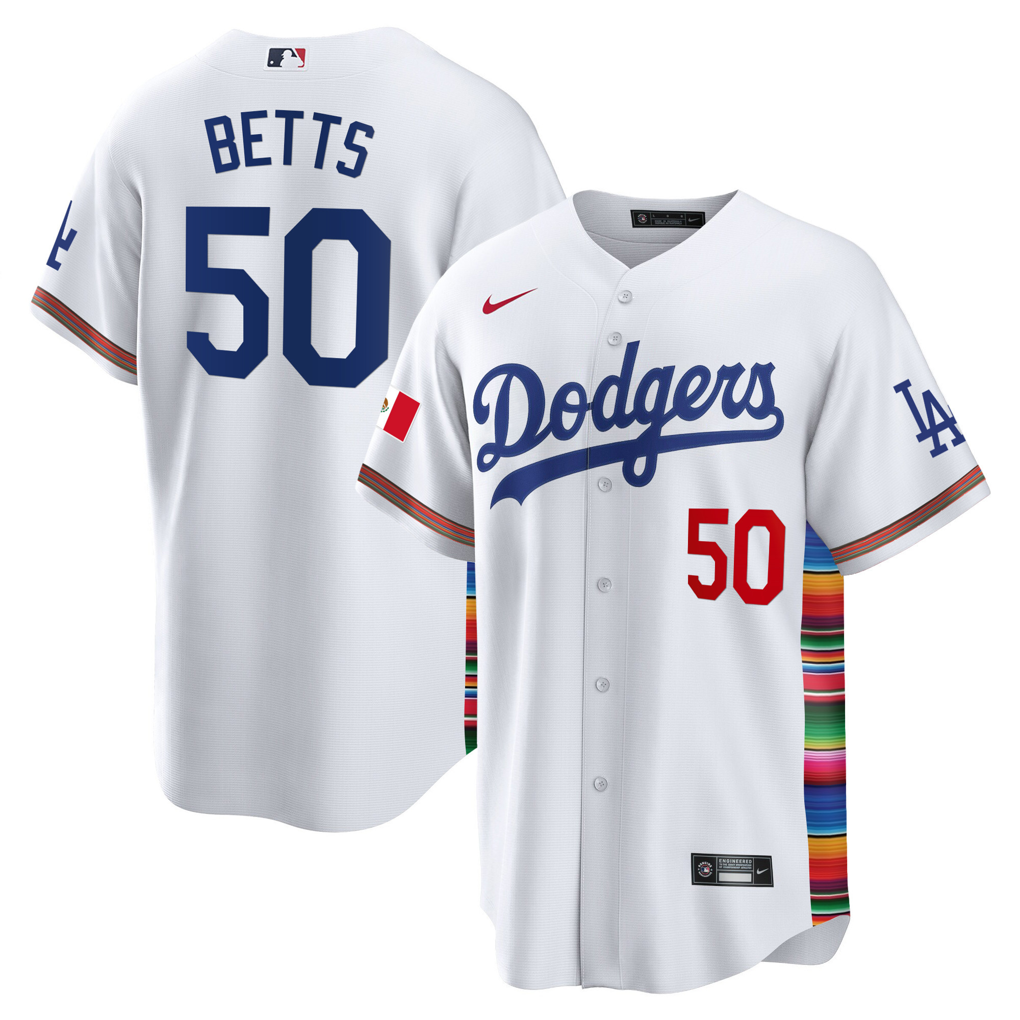 Mookie Betts Men's Los Angeles Dodgers Mexico Cool Base Limited V2 White Jersey - All Stitched
