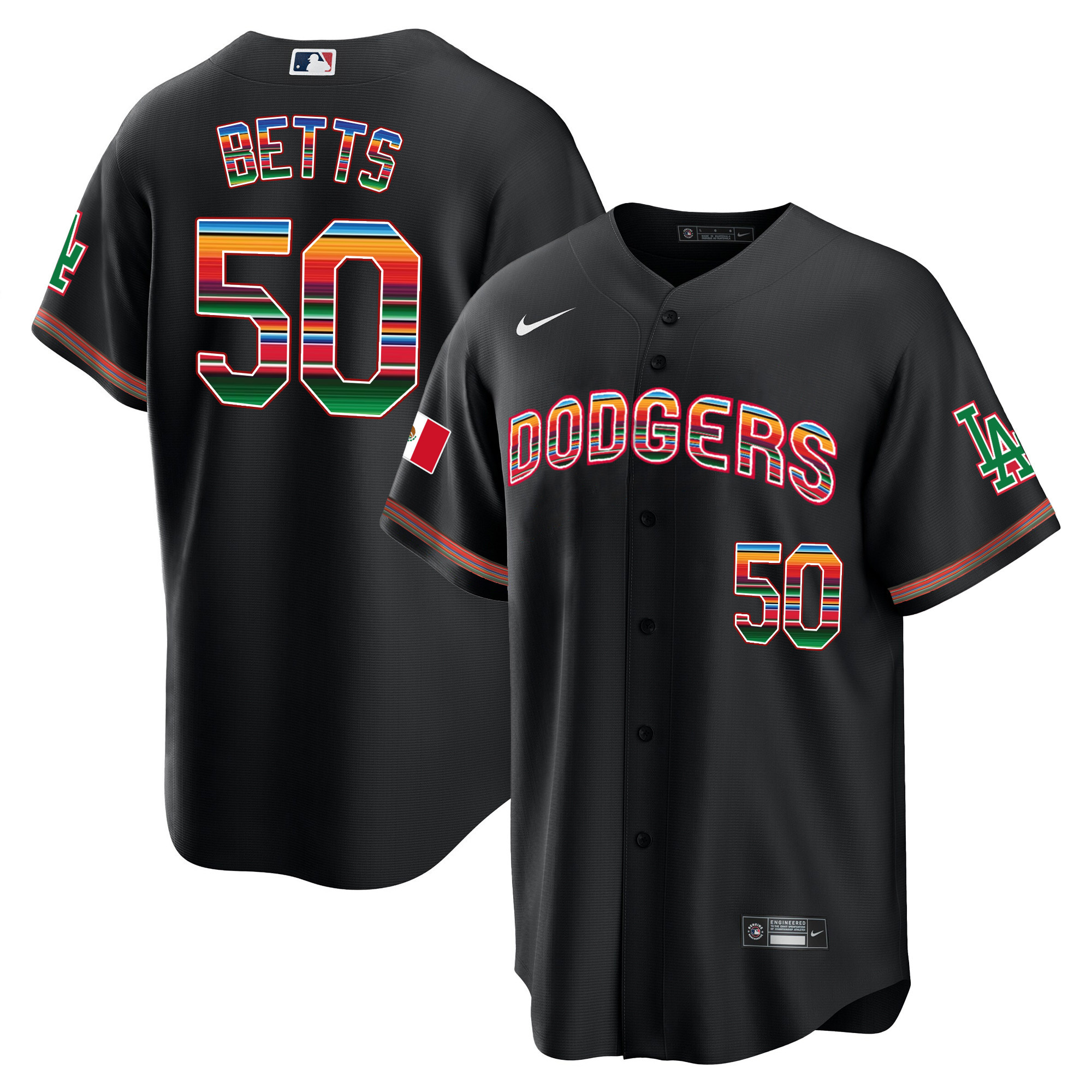 Mookie Betts Men's Los Angeles Dodgers Mexico Cool Base Limited V3 Black Jersey - All Stitched