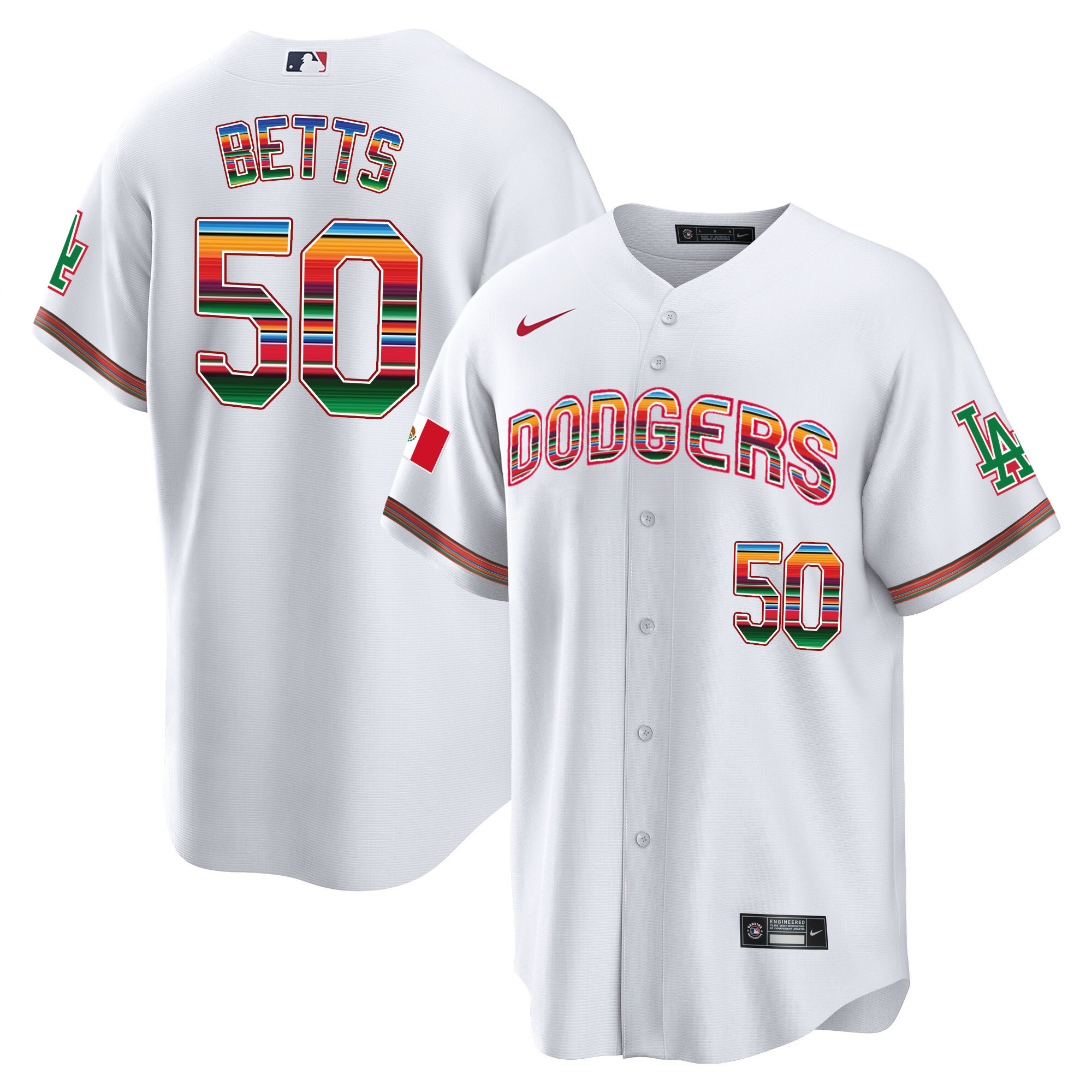 Mookie Betts Men's Los Angeles Dodgers Mexico Cool Base Limited V3 White Jersey - All Stitched