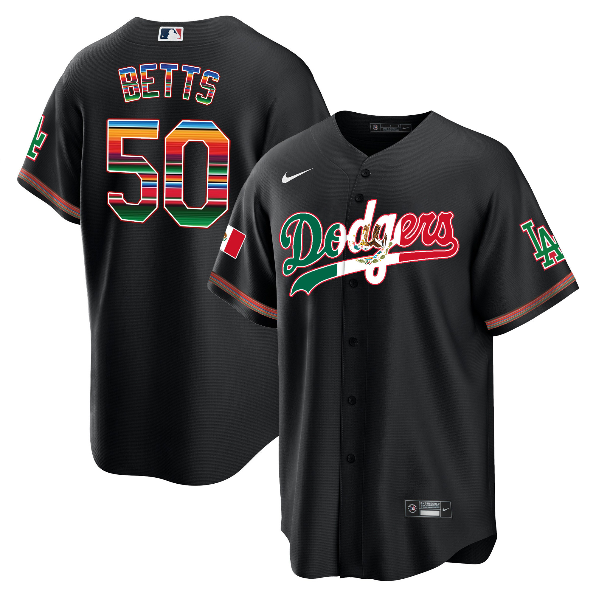 Mookie Betts Men's Los Angeles Dodgers Mexico Cool Base Limited V4 Black Jersey - All Stitched