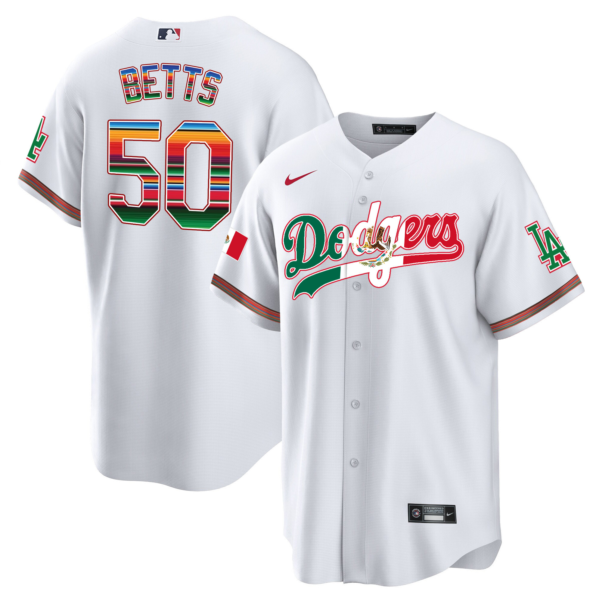 Mookie Betts Men's Los Angeles Dodgers Mexico Cool Base Limited V4 White Jersey - All Stitched