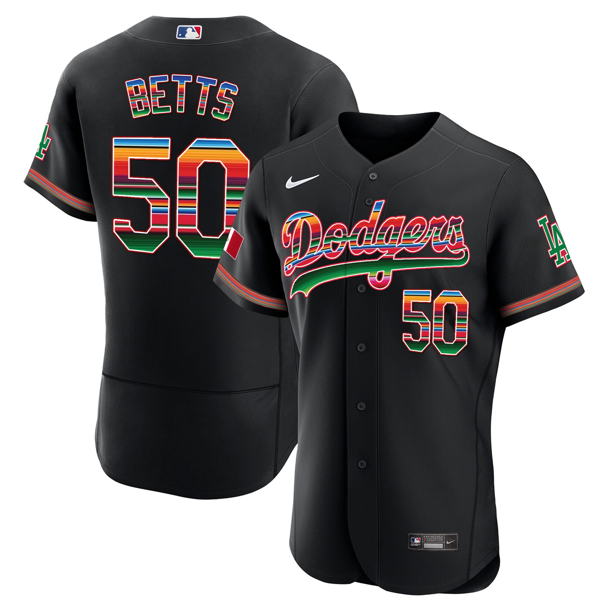 Mookie Betts Men's Los Angeles Dodgers Mexico Flex Base Limited Black Jersey - All Stitched