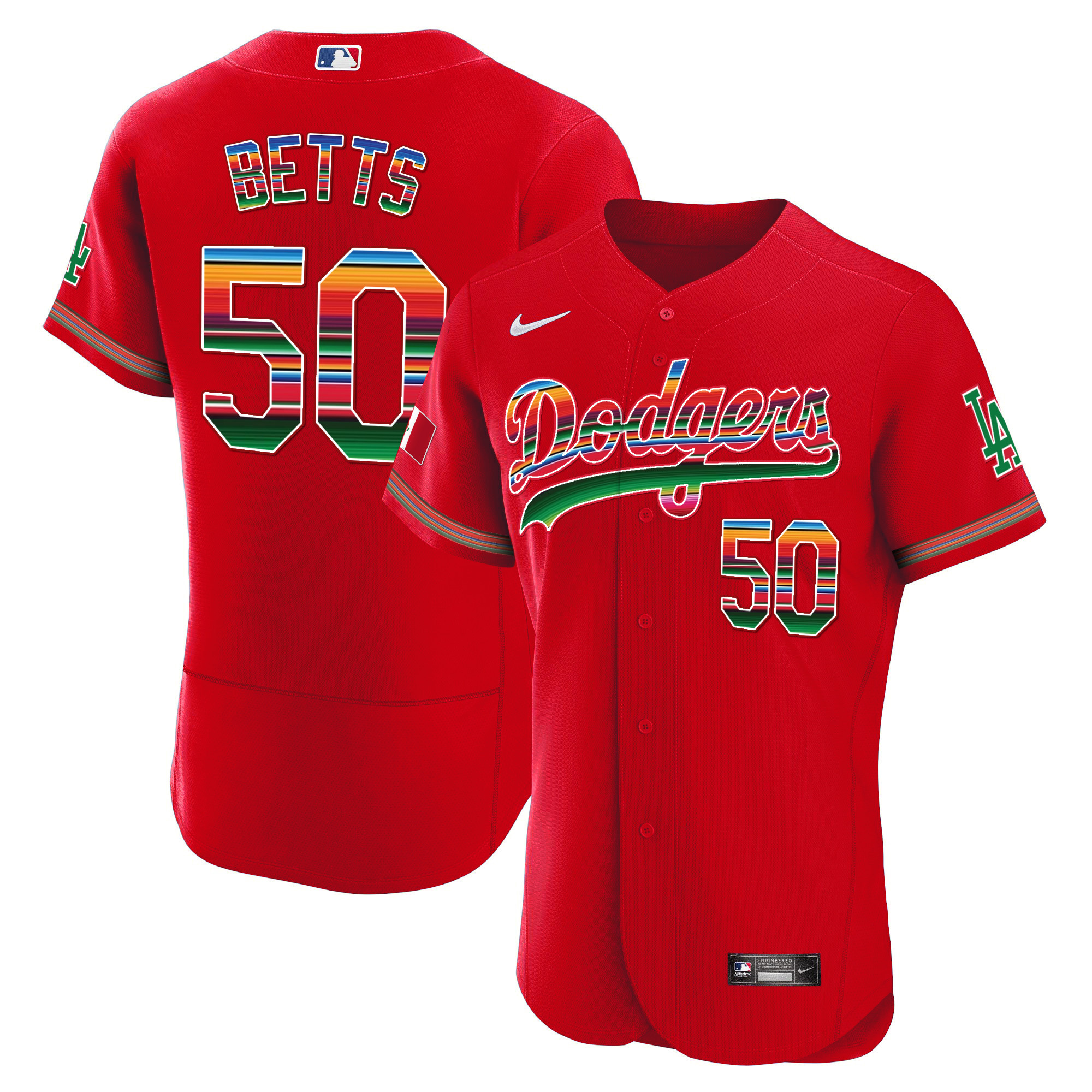 Mookie Betts Men's Los Angeles Dodgers Mexico Flex Base Limited Red Jersey - All Stitched
