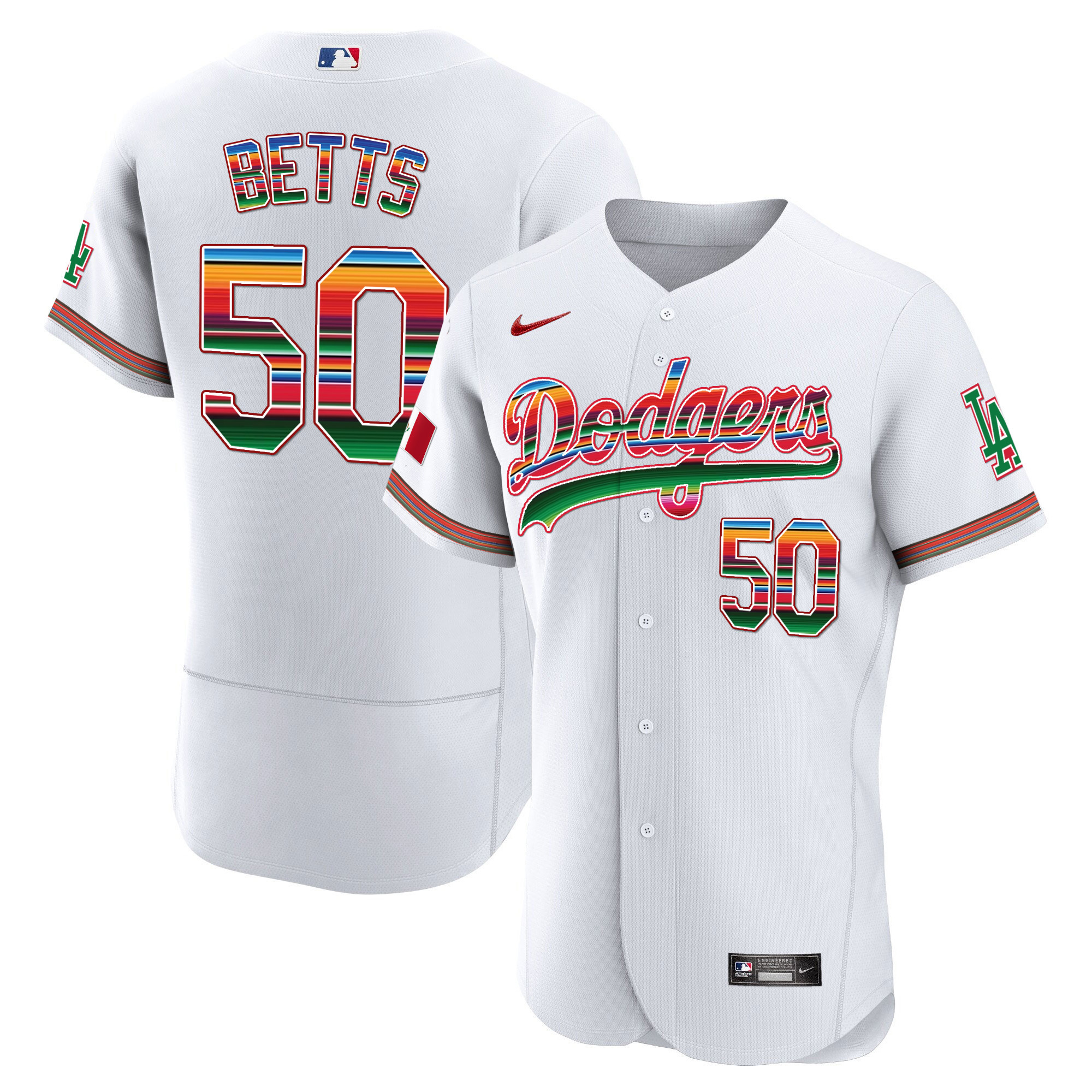 Mookie Betts Men's Los Angeles Dodgers Mexico Flex Base Limited White Jersey - All Stitched