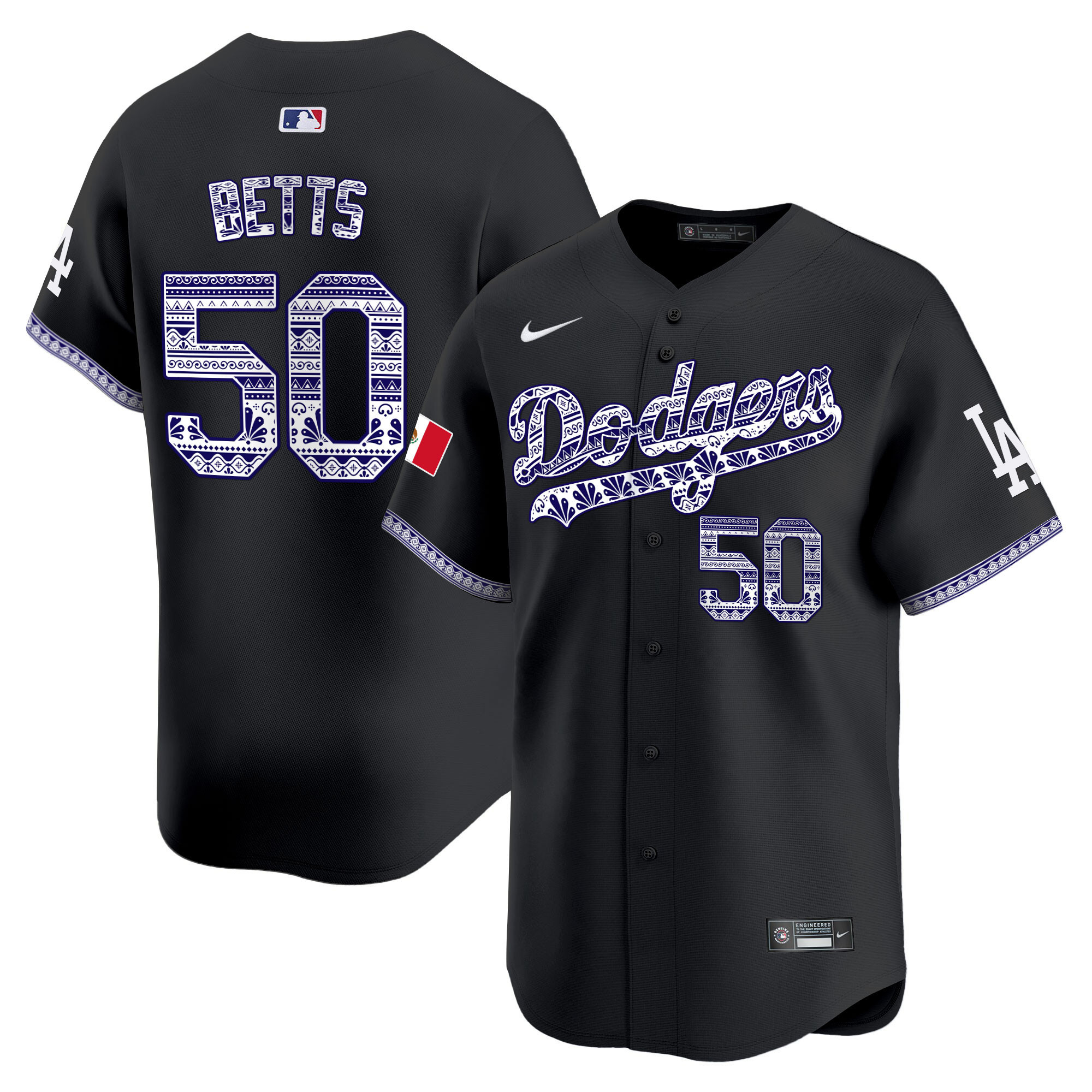 Mookie Betts Men's Los Angeles Dodgers Mexico Vapor Premier Limited V3 Black Jersey - All Stitched