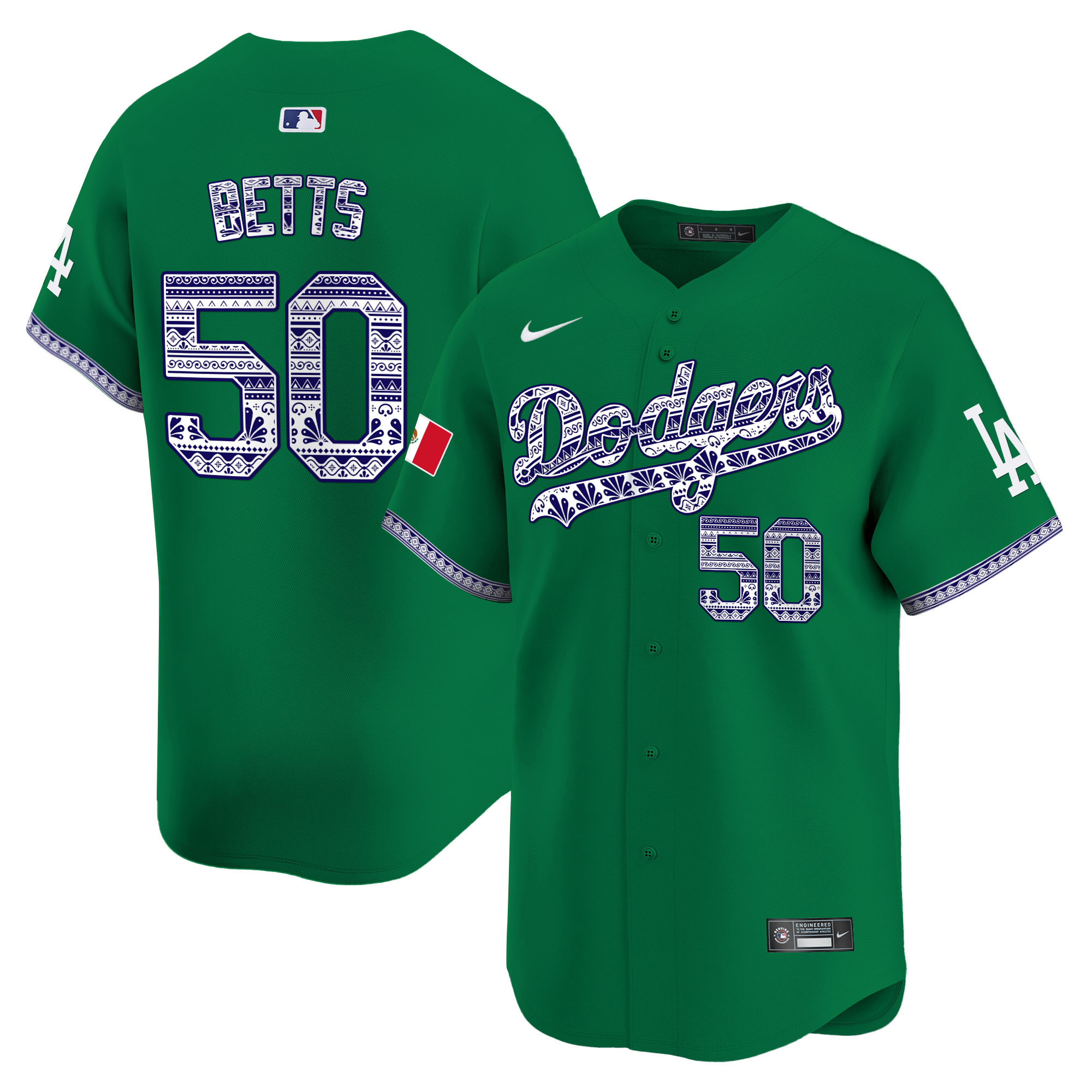 Mookie Betts Men's Los Angeles Dodgers Mexico Vapor Premier Limited V3 Green Jersey - All Stitched