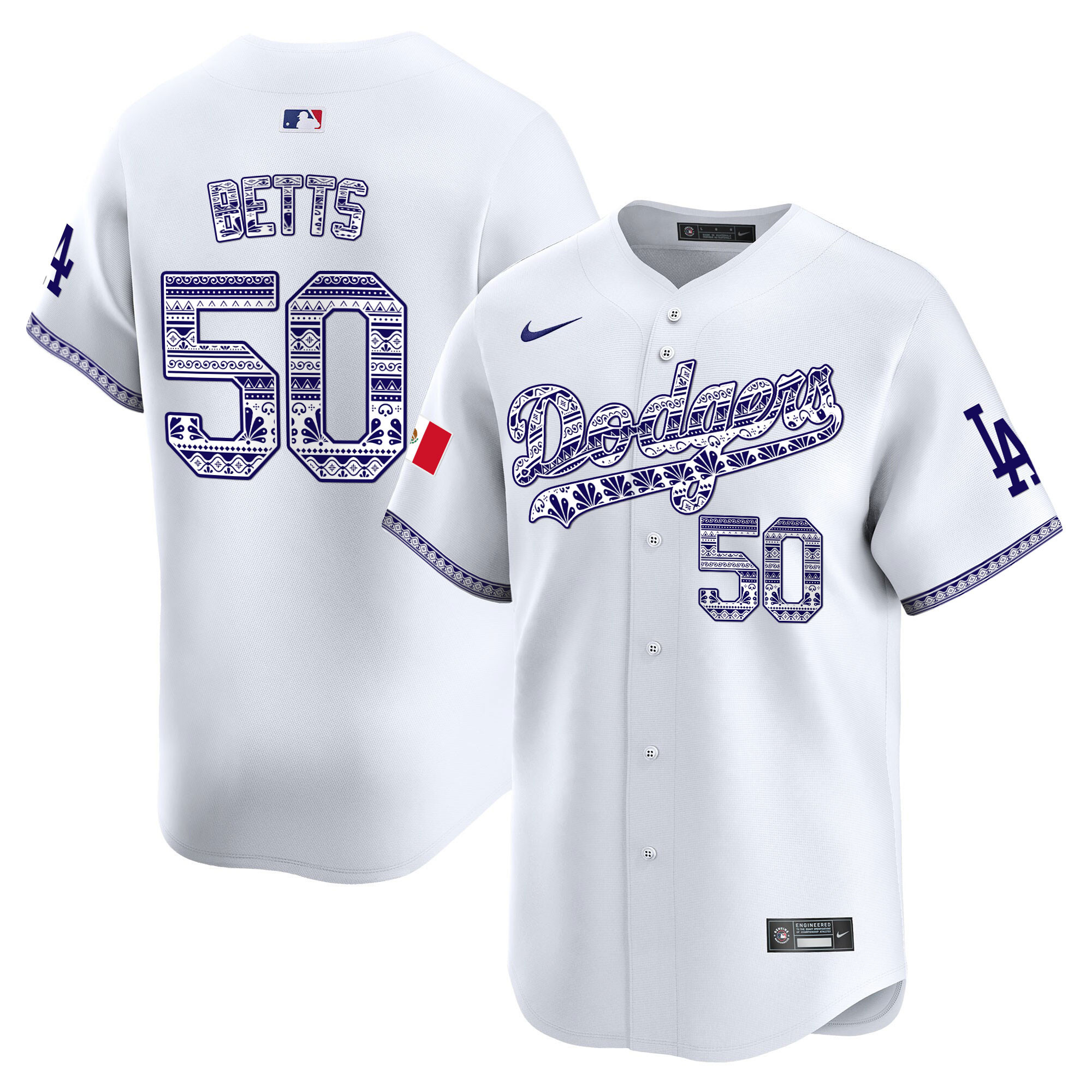Mookie Betts Men's Los Angeles Dodgers Mexico Vapor Premier Limited V3 White Jersey - All Stitched