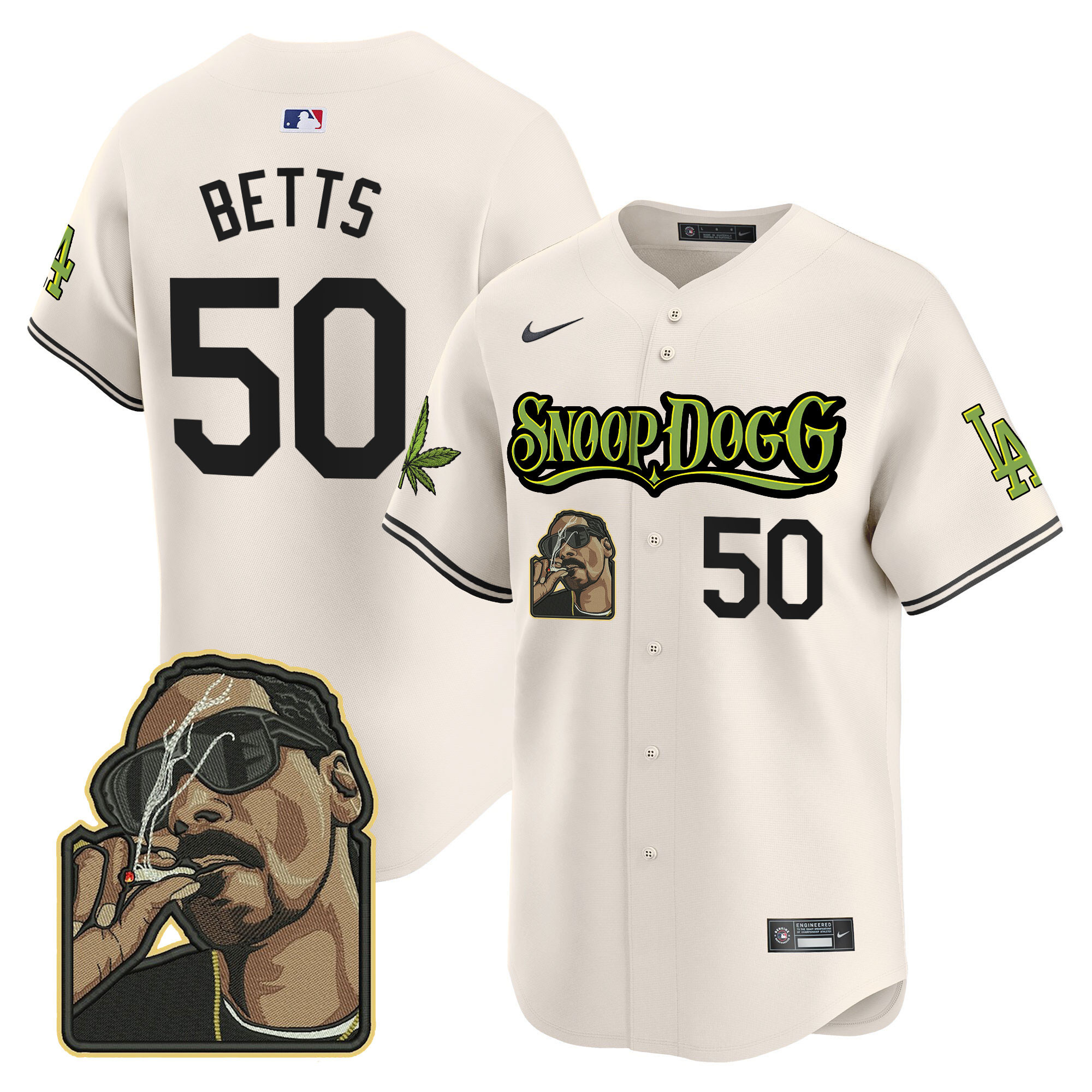 Mookie Betts Men's Los Angeles Dodgers Snoop Dogg Vapor Premier Limited Cream Jersey - All Stitched
