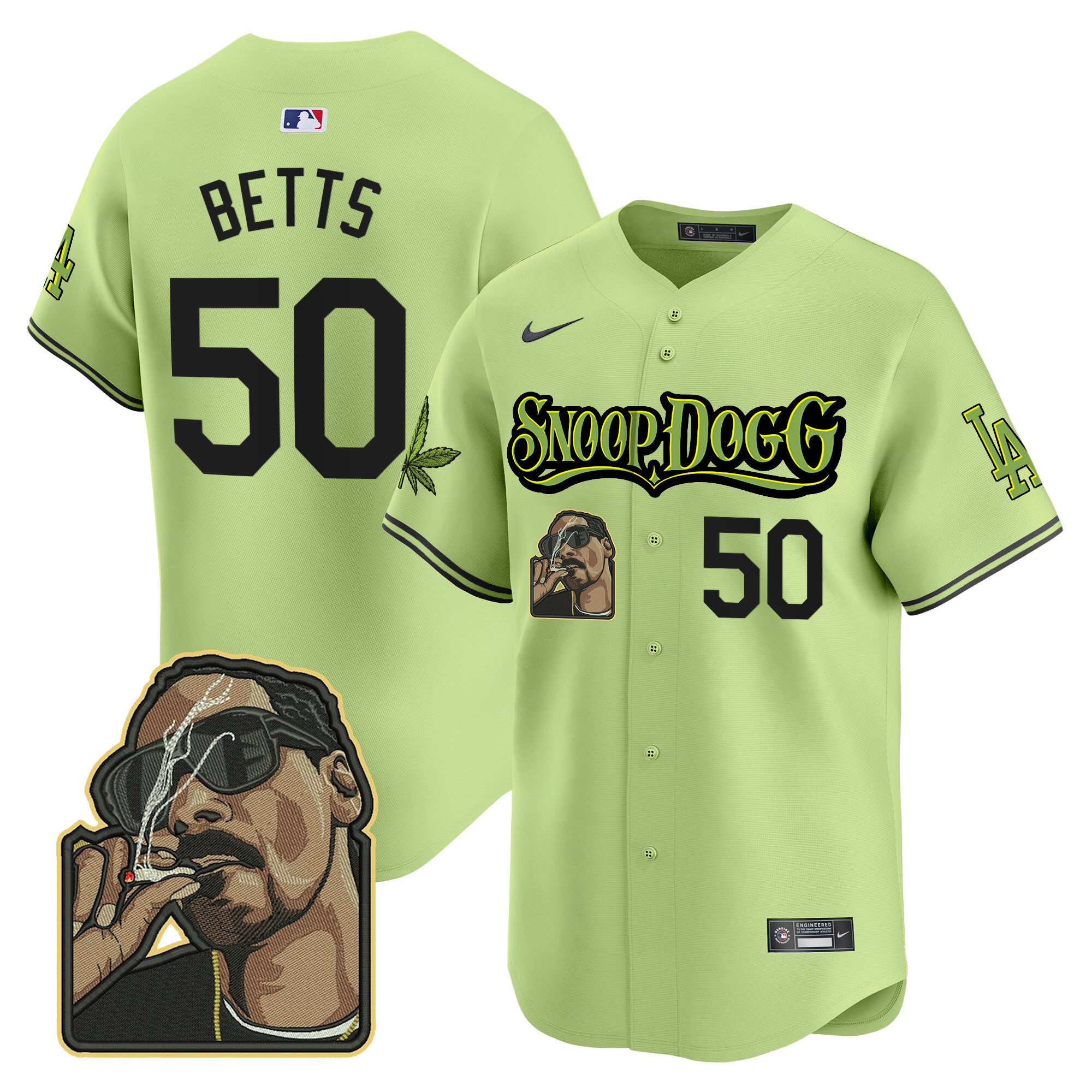 Mookie Betts Men's Los Angeles Dodgers Snoop Dogg Vapor Premier Limited Light Green Jersey - All Stitched