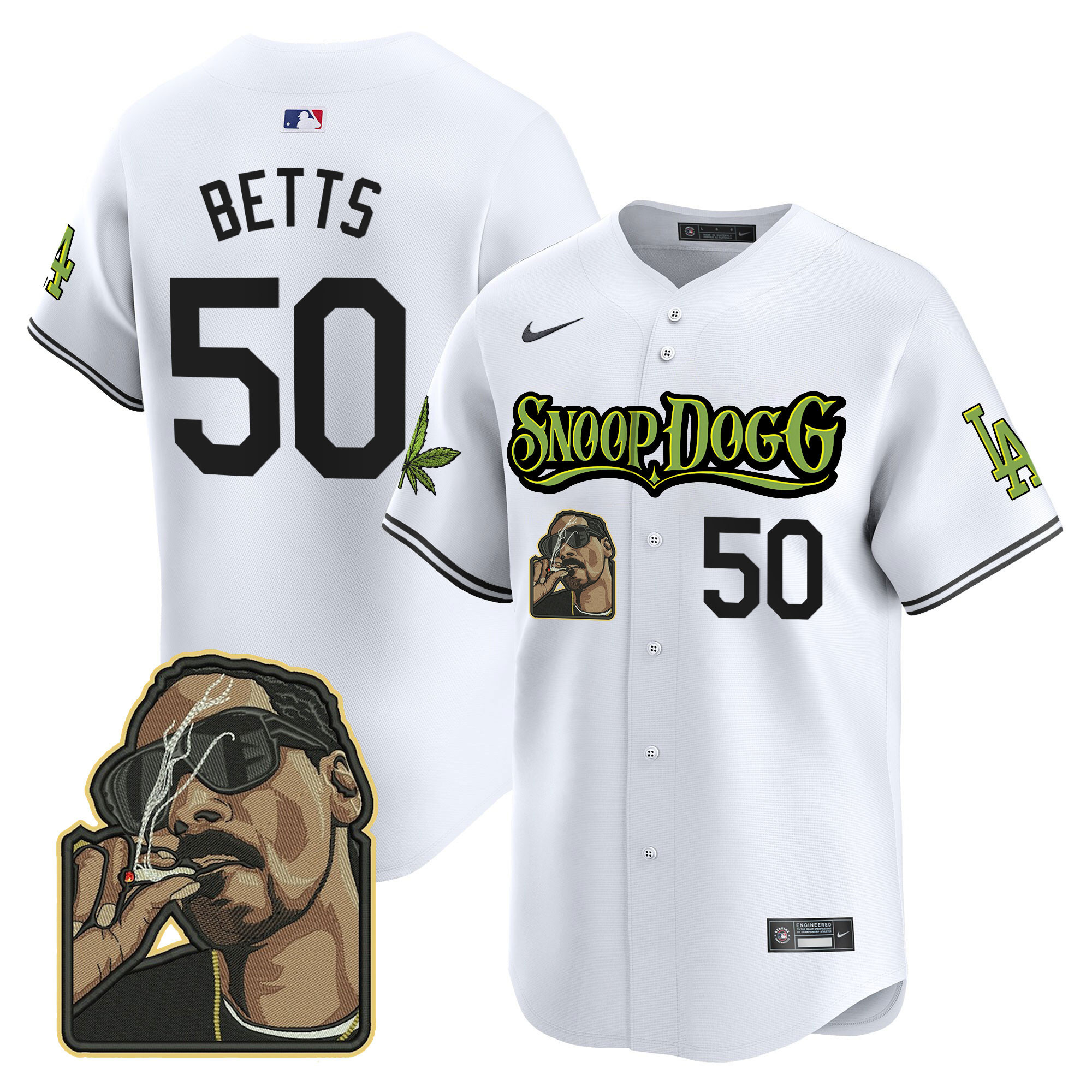 Mookie Betts Men's Los Angeles Dodgers Snoop Dogg Vapor Premier Limited White Jersey - All Stitched