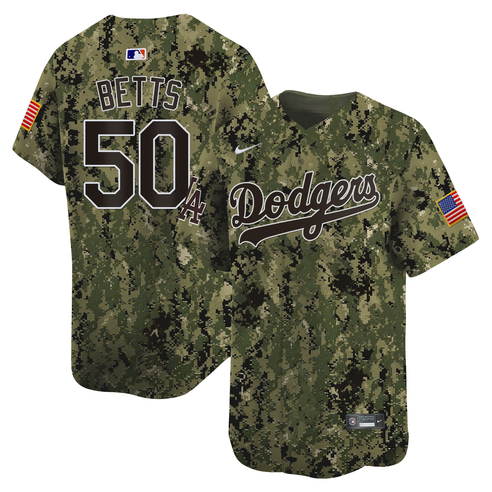 Mookie Betts Men's Los Angeles Dodgers USMC Alternate Vapor Premier Limited Woodland Jersey - All Stitched