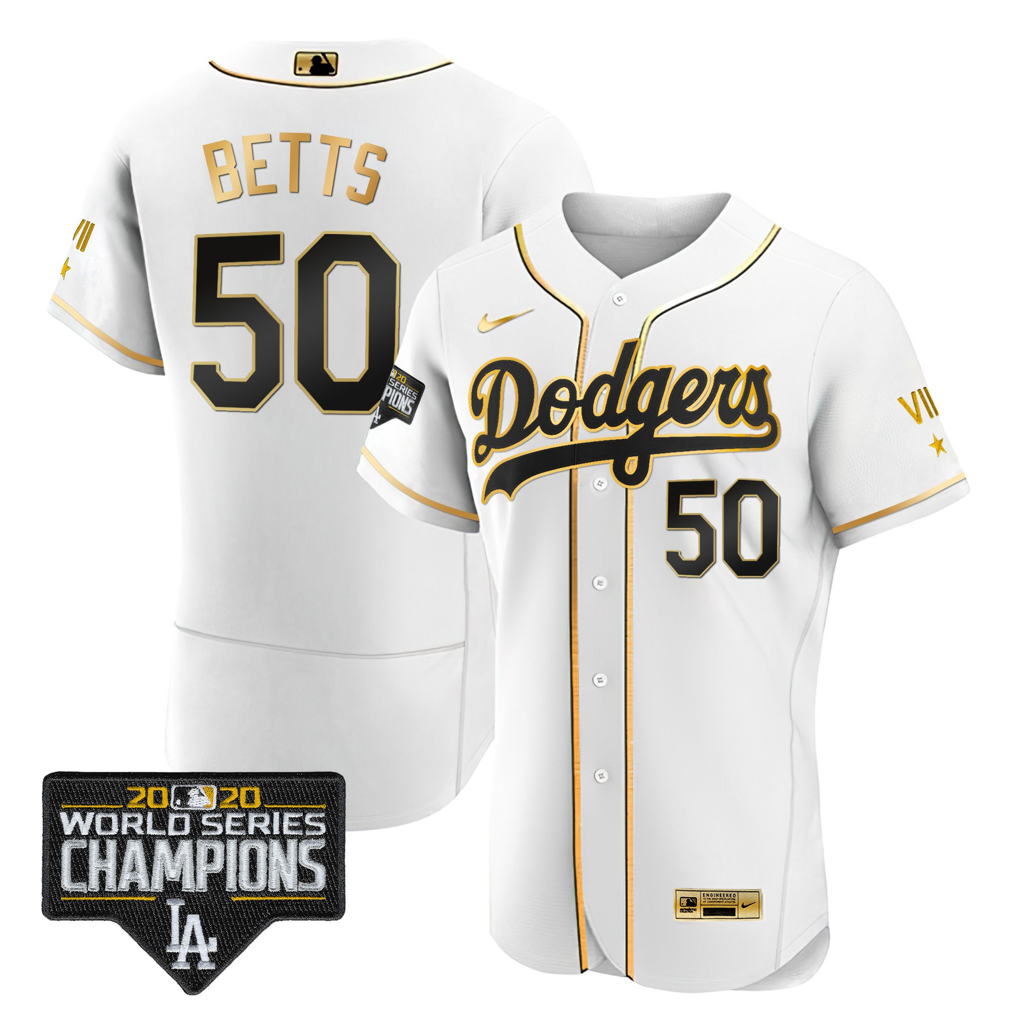 Mookie Betts Men's Los Angeles Dodgers World Series 2020 Gold Flex White Jersey - All Stitched