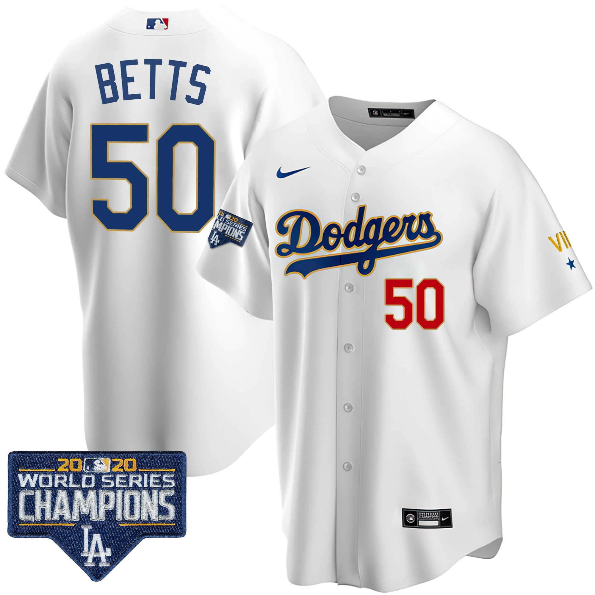 Mookie Betts Men's Los Angeles Dodgers World Series Patch Gold Limited Cool White Jersey - All Stitched