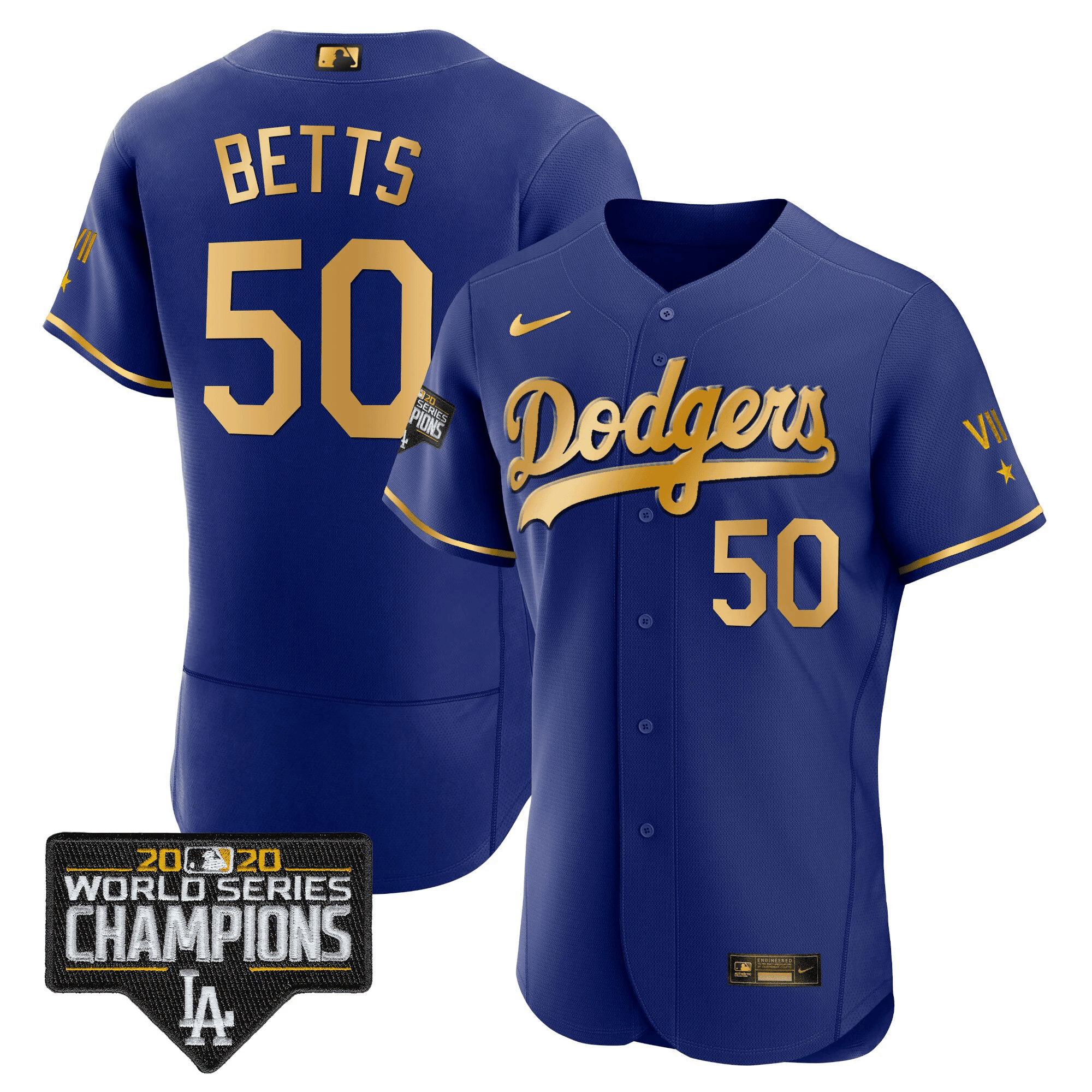 Mookie Betts Men's Los Angeles Dodgers World Series Patch Gold Limited Flex Gold Royal Jersey - All Stitched