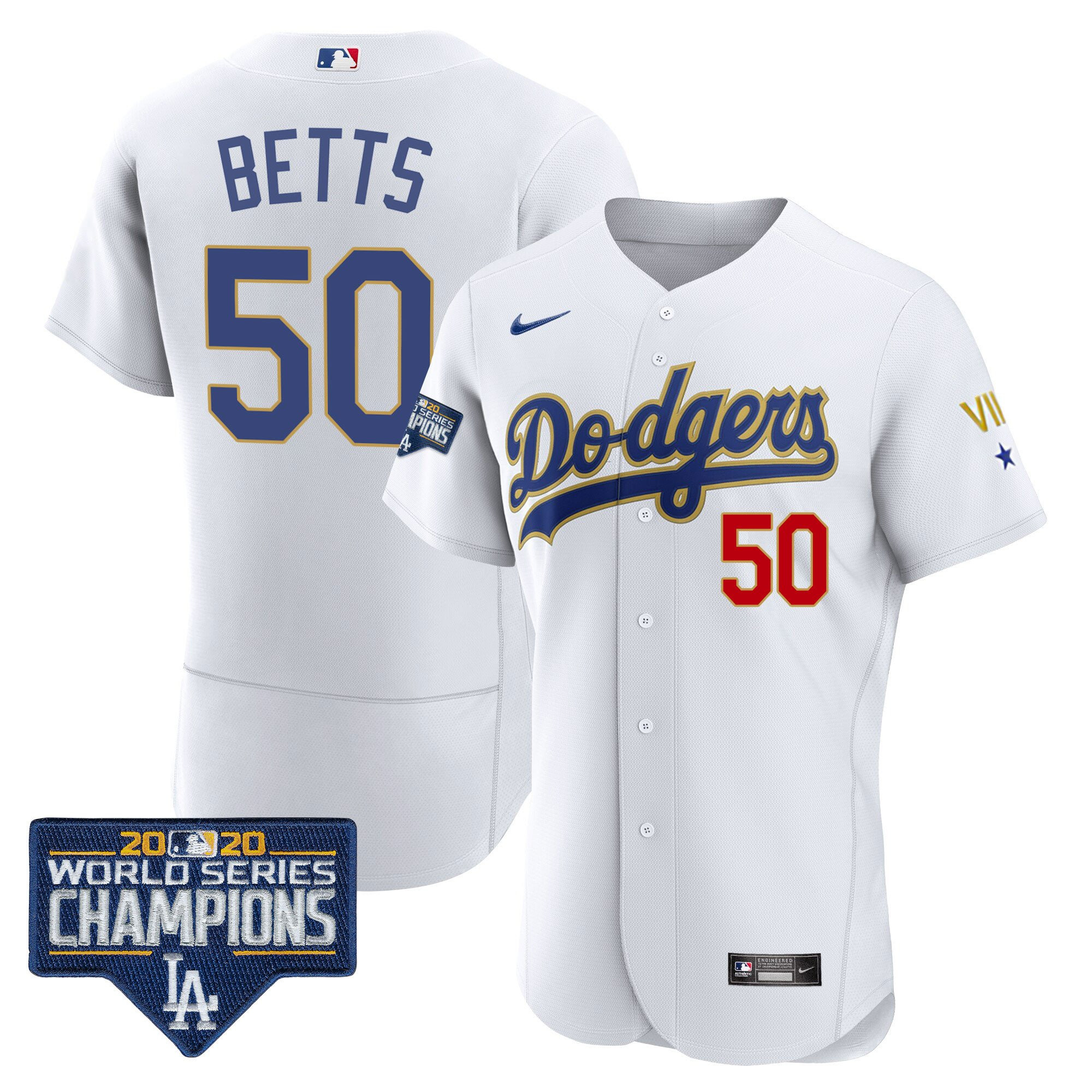 Mookie Betts Men's Los Angeles Dodgers World Series Patch Gold Limited Flex White Jersey - All Stitched