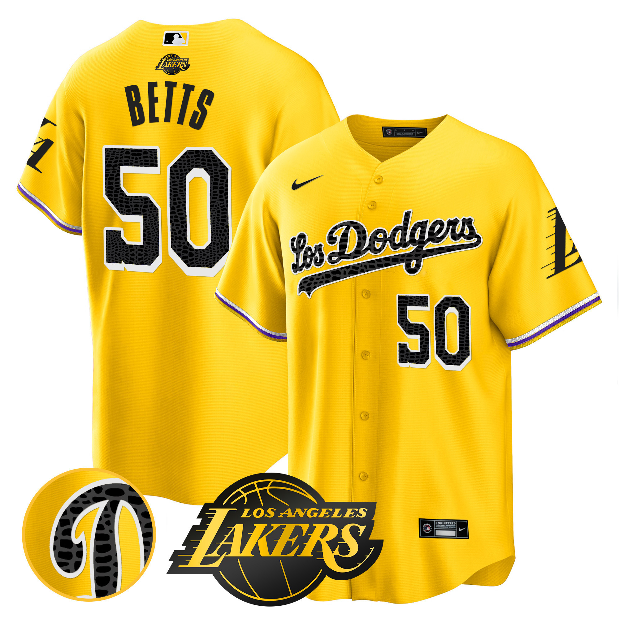 Mookie Betts Men's Los Los Angeles Dodgers Cool Base Mamba Gold Jersey - All Stitched