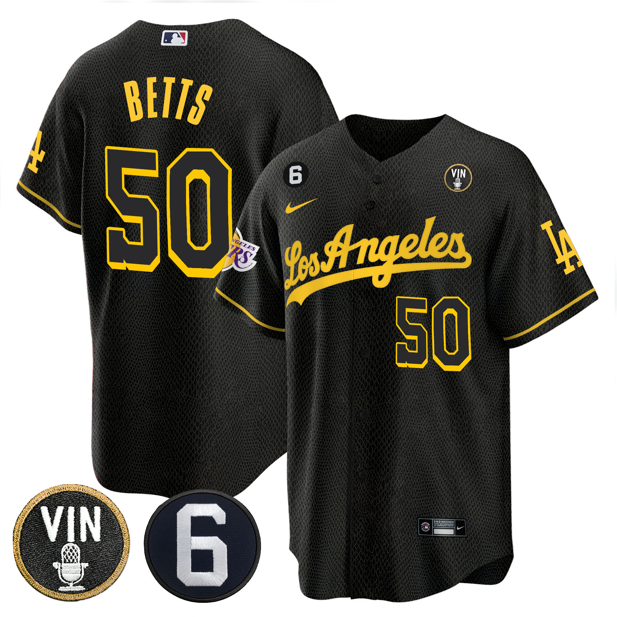 Mookie Betts Men's Split Los Angeles Dodgers - Lakers Cool Base Black Mamba Jersey - All Stitched - Image 1