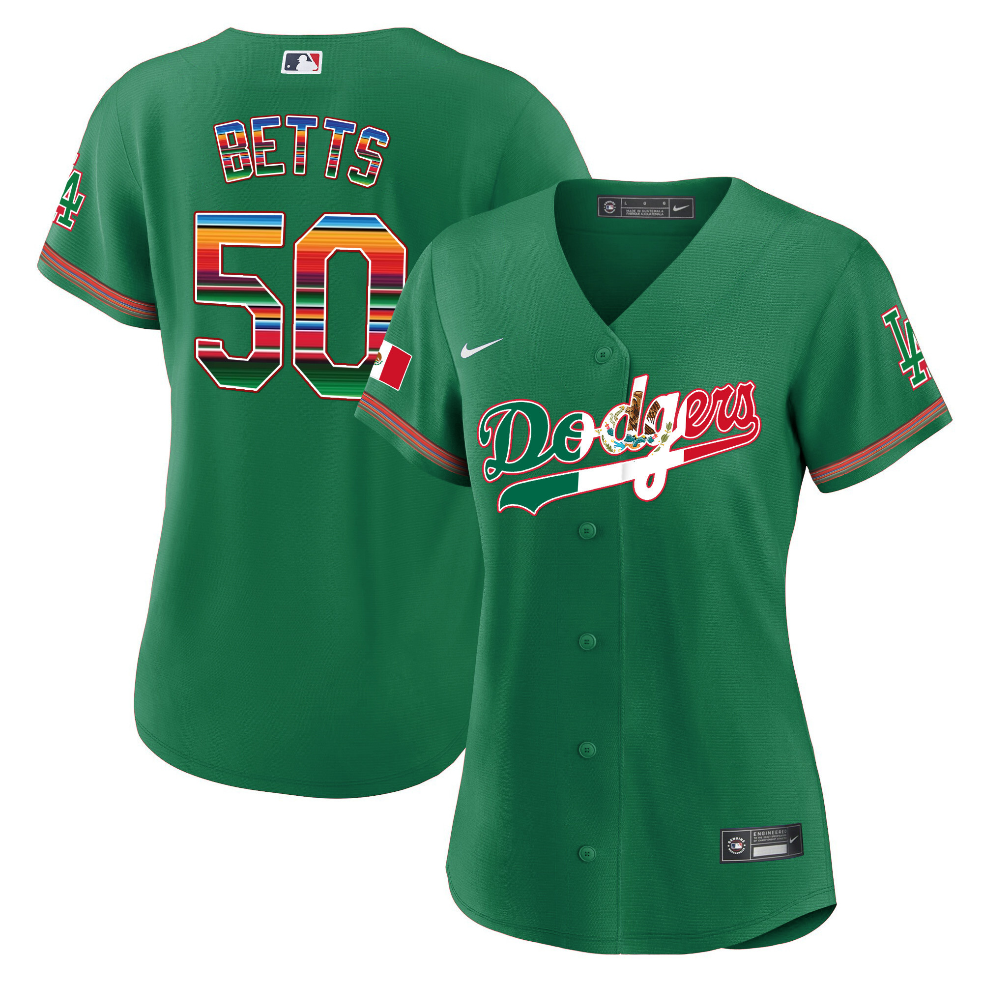 Mookie Betts Women's Los Angeles Dodgers Mexico Baseball Limited V4 Green Jersey - All Stitched
