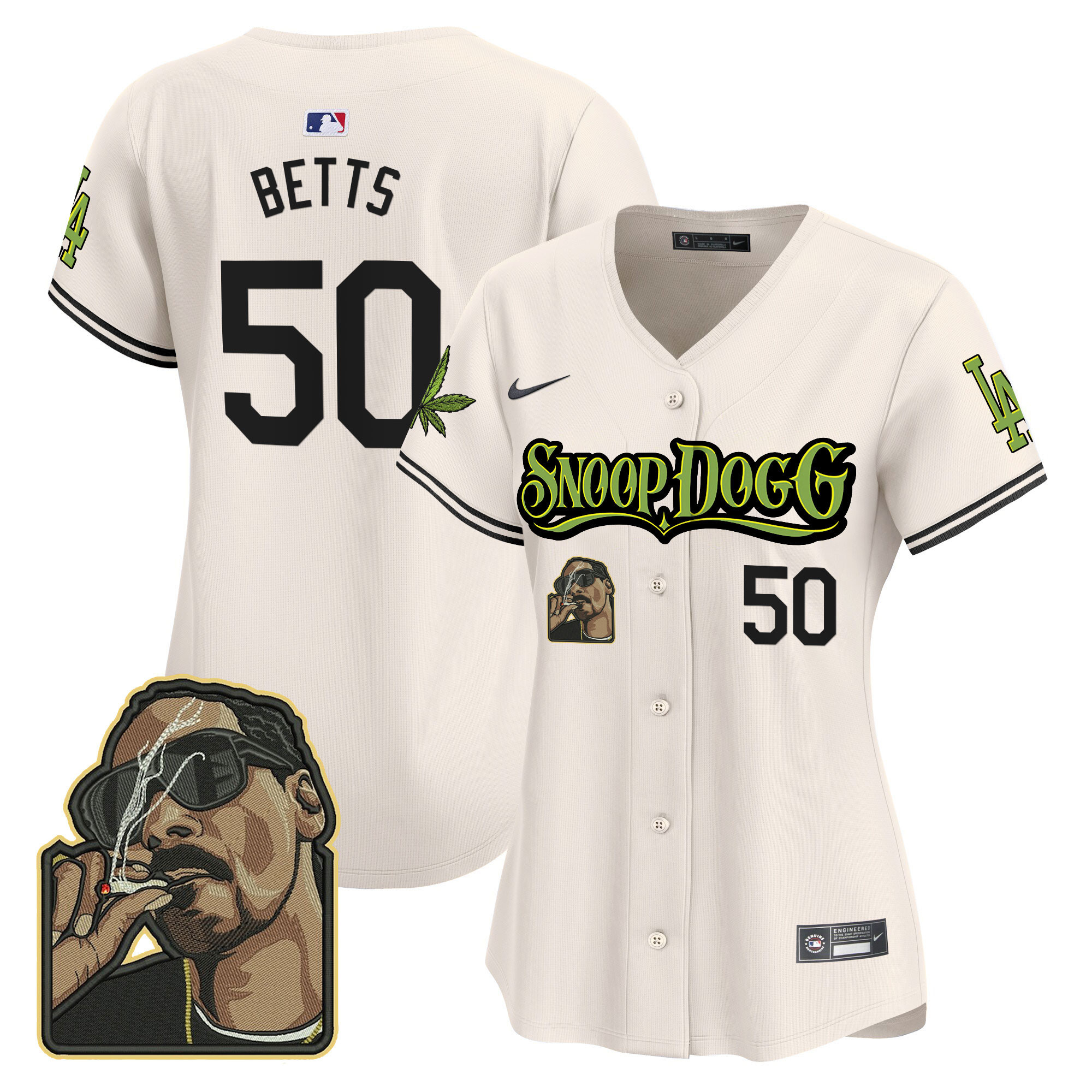 Mookie Betts Women's Los Angeles Dodgers Snoop Dogg Vapor Premier Limited Cream Jersey - All Stitched