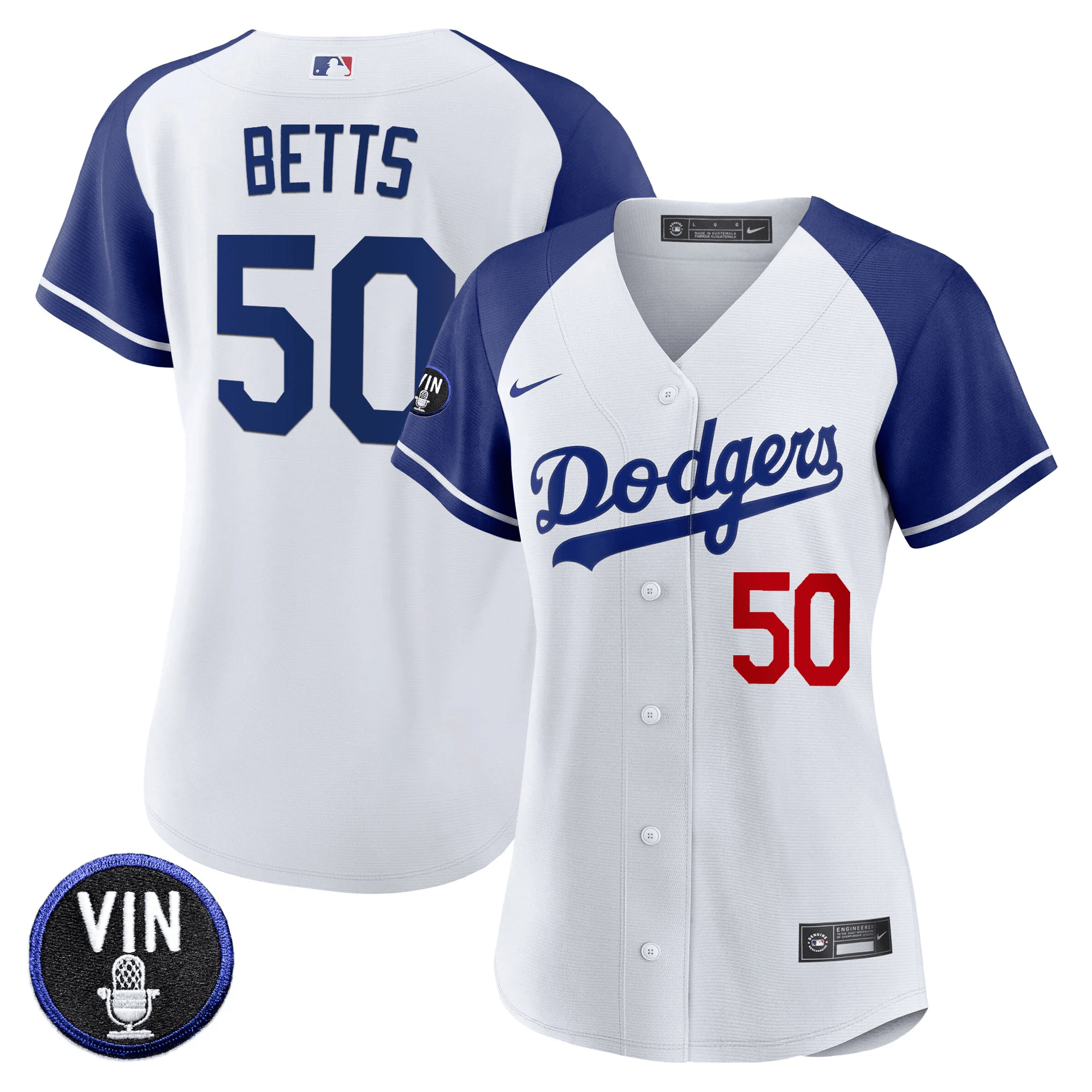 Mookie Betts Women's Los Angeles Dodgers Vin Scully Patch Alternate White Jersey - All Stitched