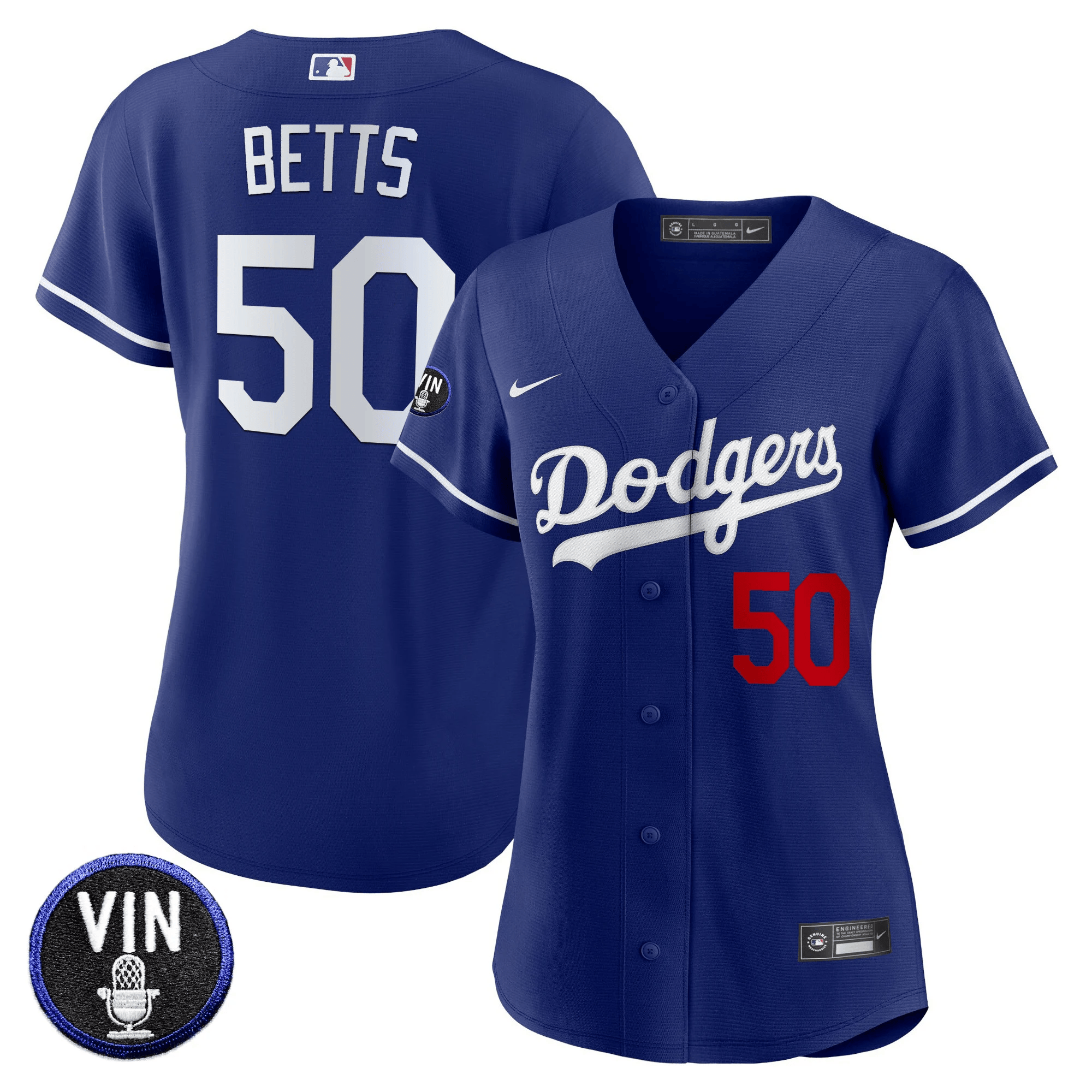 Mookie Betts Women's Los Angeles Dodgers Vin Scully Patch Royal Jersey - All Stitched