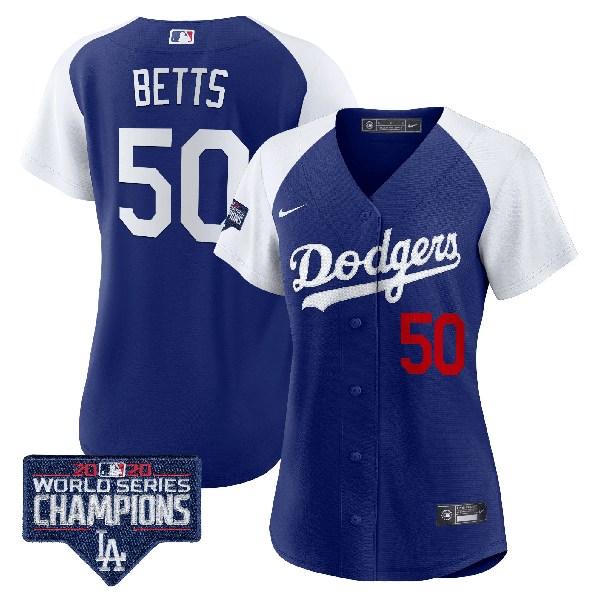 Mookie Betts Women's Los Angeles Dodgers World Series Champions Patch Alternate Royal Jersey - All Stitched