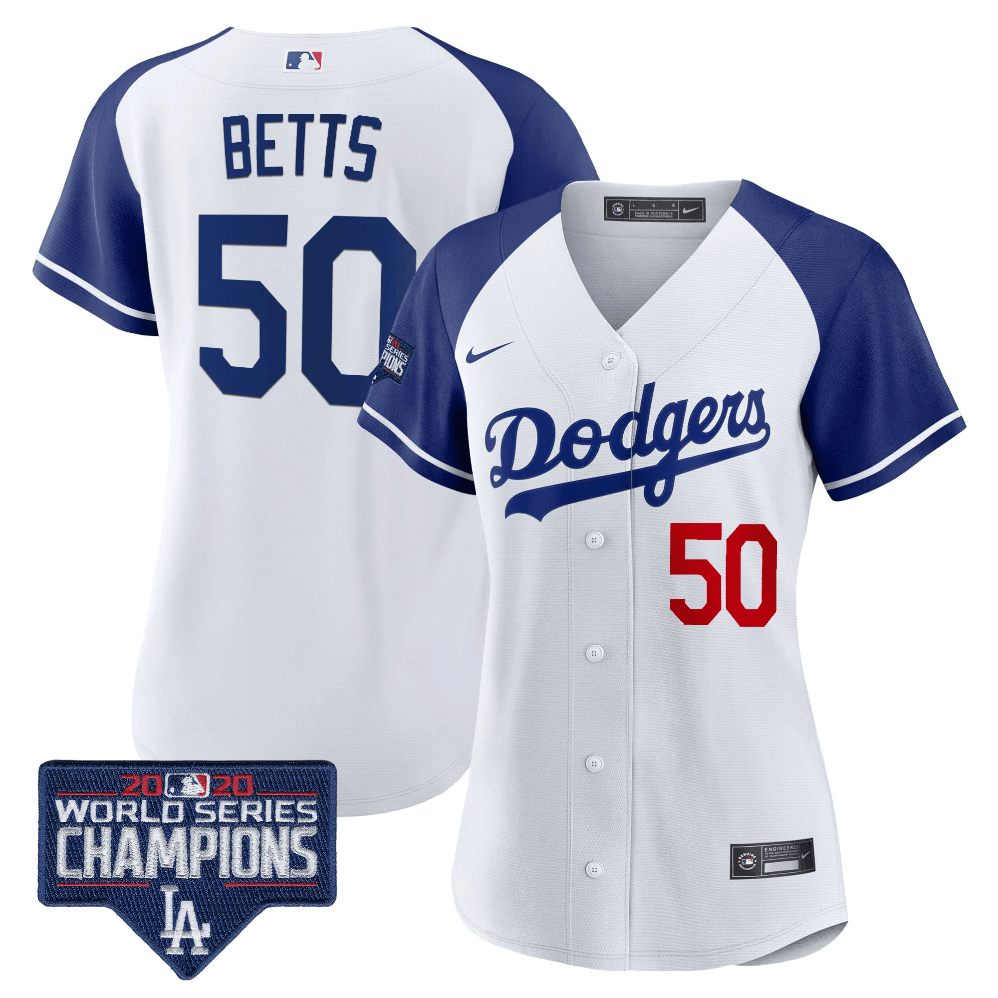 Mookie Betts Women's Los Angeles Dodgers World Series Champions Patch Alternate White Jersey - All Stitched