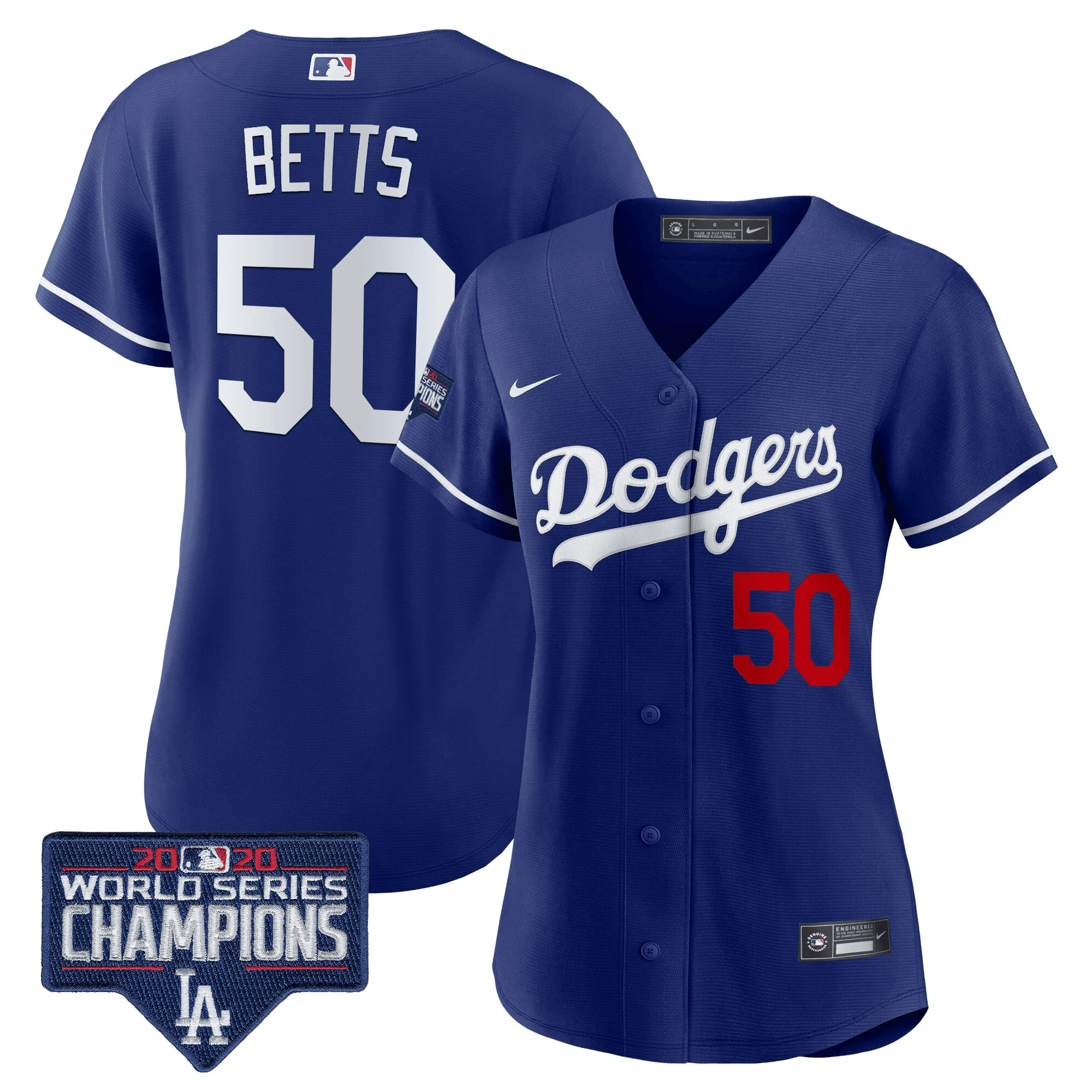 Mookie Betts Women's Los Angeles Dodgers World Series Champions Patch Royal Jersey - All Stitched