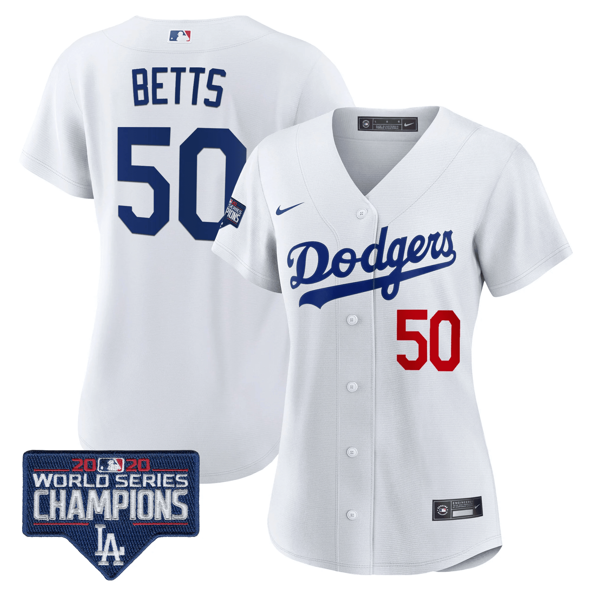 Mookie Betts Women's Los Angeles Dodgers World Series Champions Patch White Jersey - All Stitched