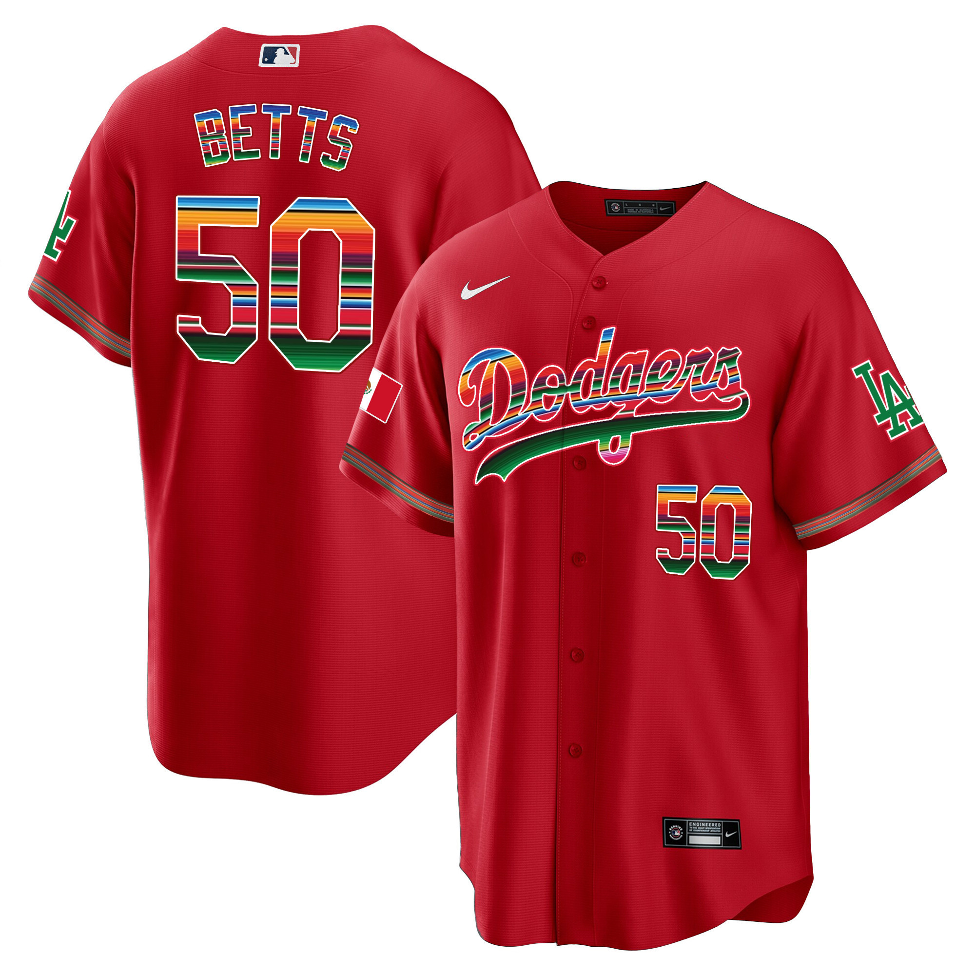Mookie Betts Youth's Los Angeles Dodgers Mexico Cool Base Limited Red Jersey - All Stitched