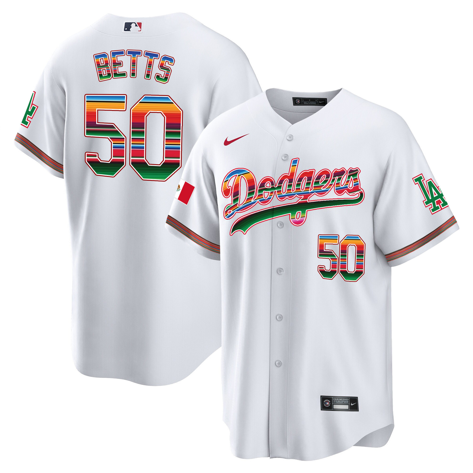 Mookie Betts Youth's Los Angeles Dodgers Mexico Cool Base Limited White Jersey - All Stitched