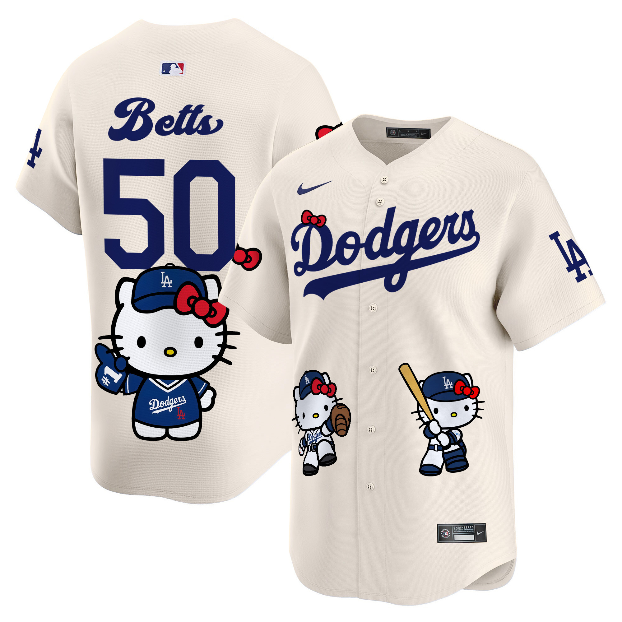 Mookie BettsUnisex Los Angeles Dodgers Hello Kitty Vapor Premier Limited Cream Jersey V2 - Printed