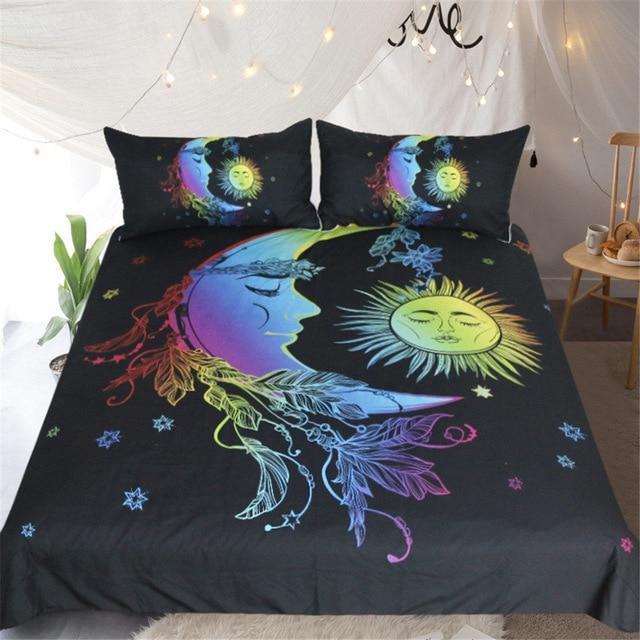 Moon Accompaniesun Colorful Printed Kingize Vintage High Quality3D Customized Duvet Cover Bedding Set