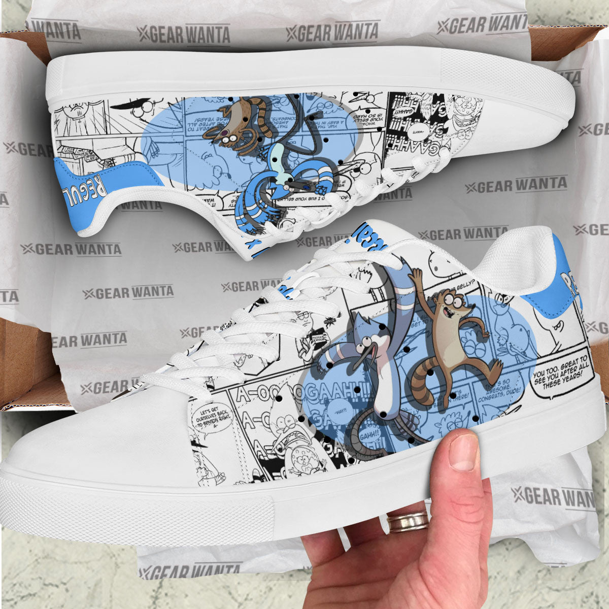 Mordecai and Rigby Regular Show Skate Shoes Custom Comic Style