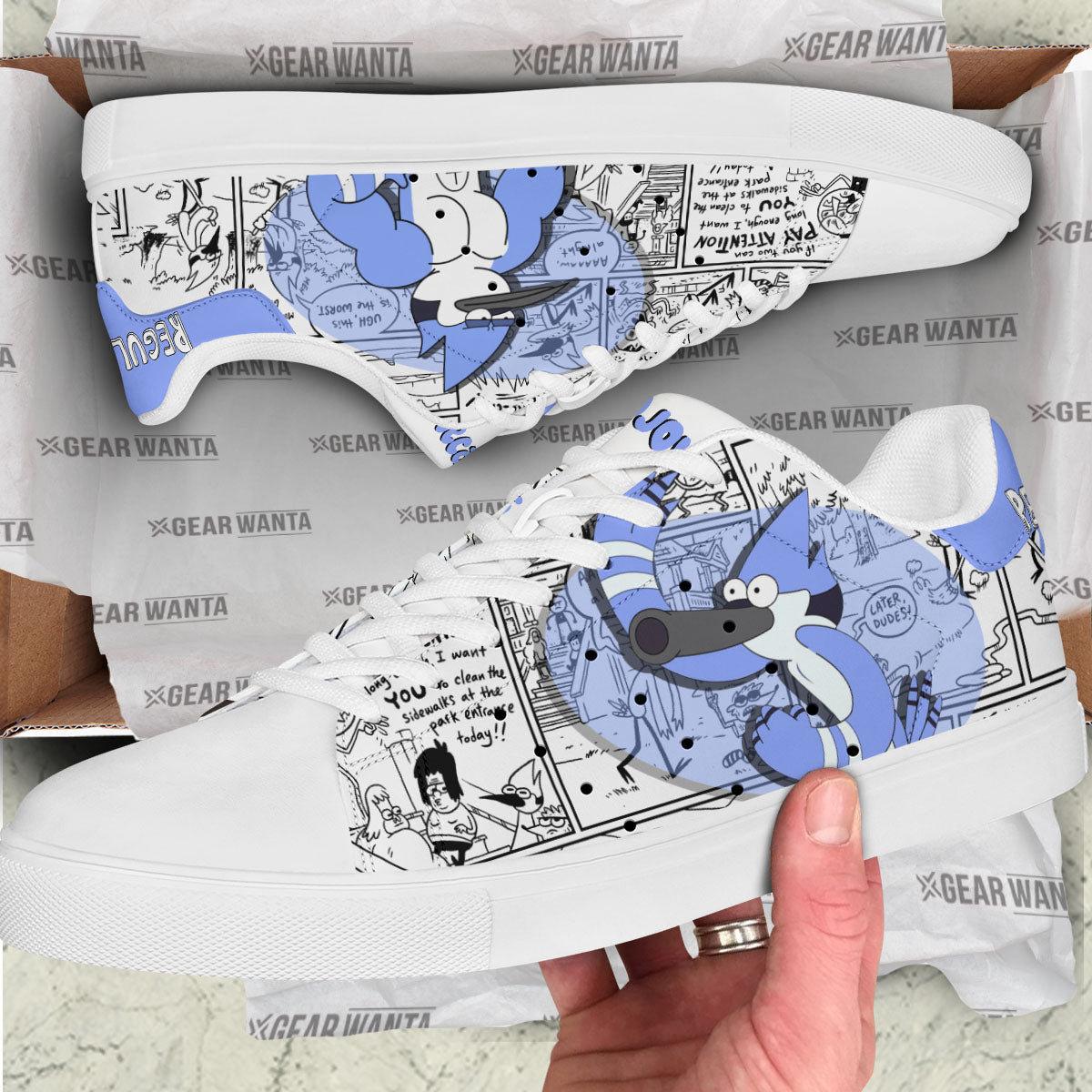 Mordecai Regular Show Skate Shoes Custom Comic Style